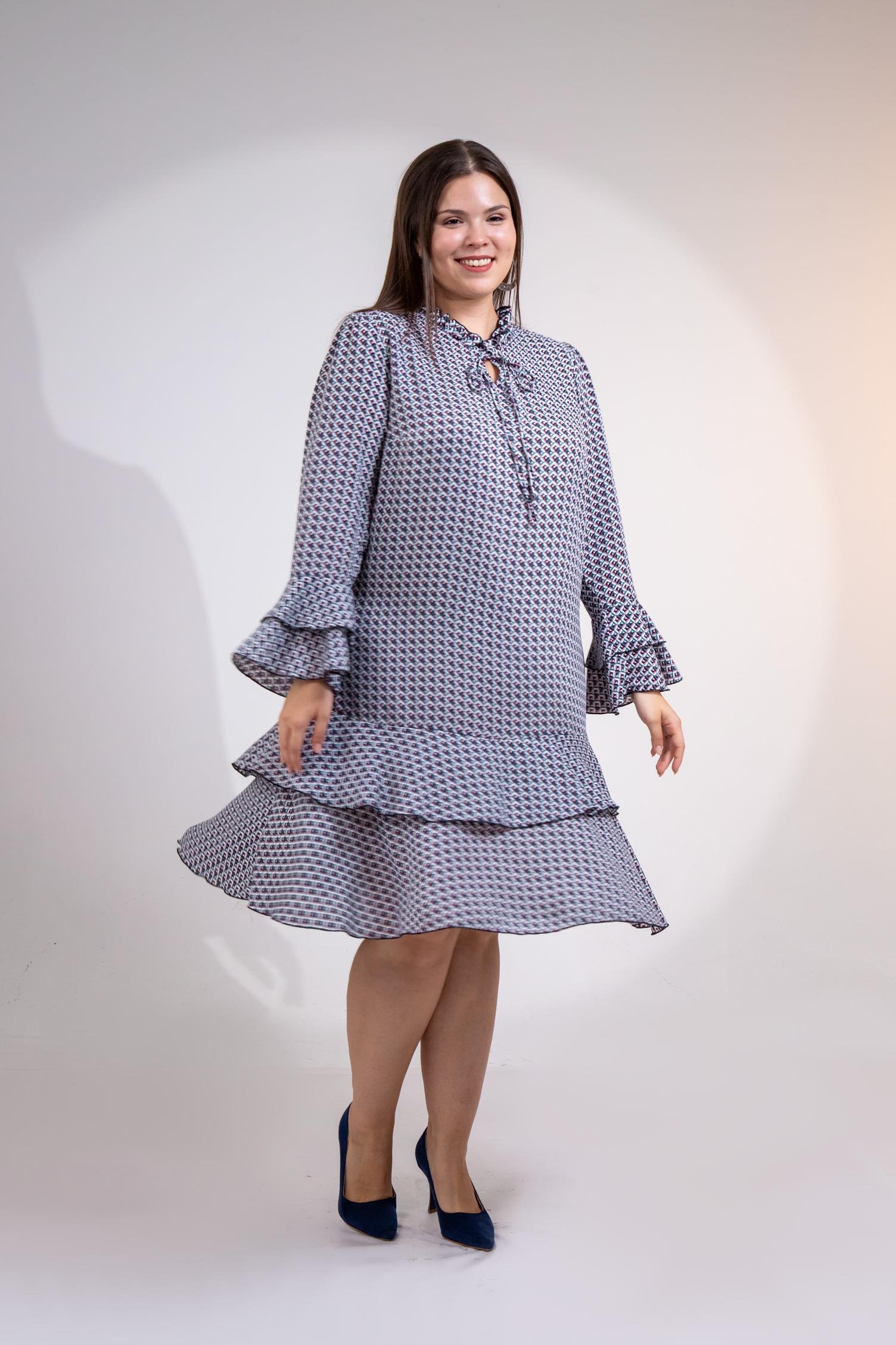 Büyük Beden 3330103 Volanlı Elbise  Bordo