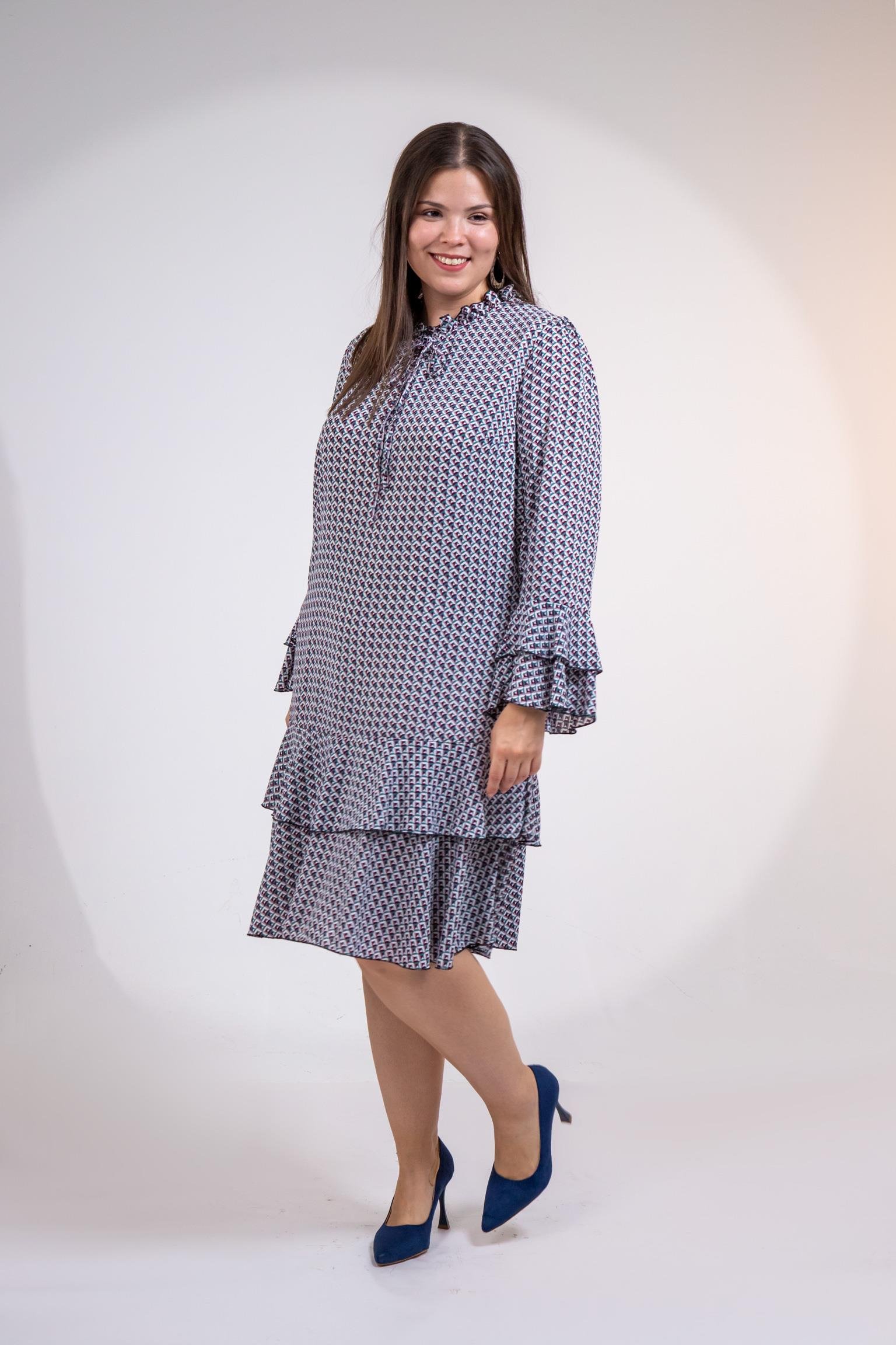 Büyük Beden 3330103 Volanlı Elbise  Bordo