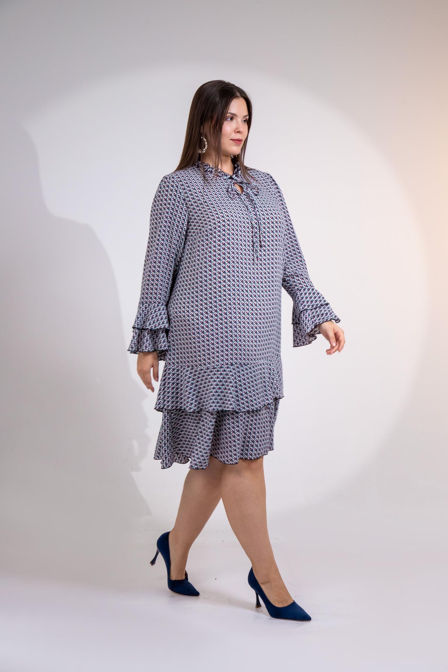 Büyük Beden 3330103 Volanlı Elbise  Bordo