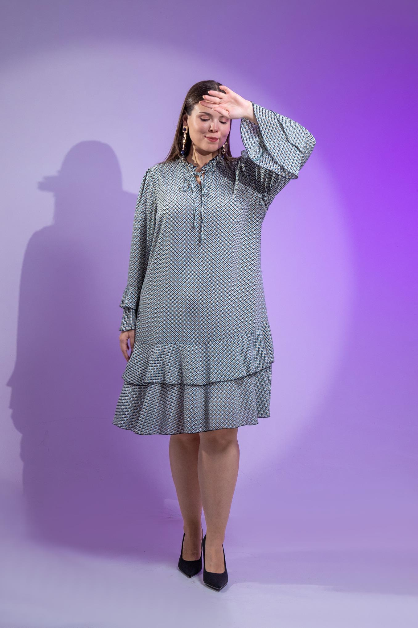 Büyük Beden 3330103 Volanlı Elbise  Sarı