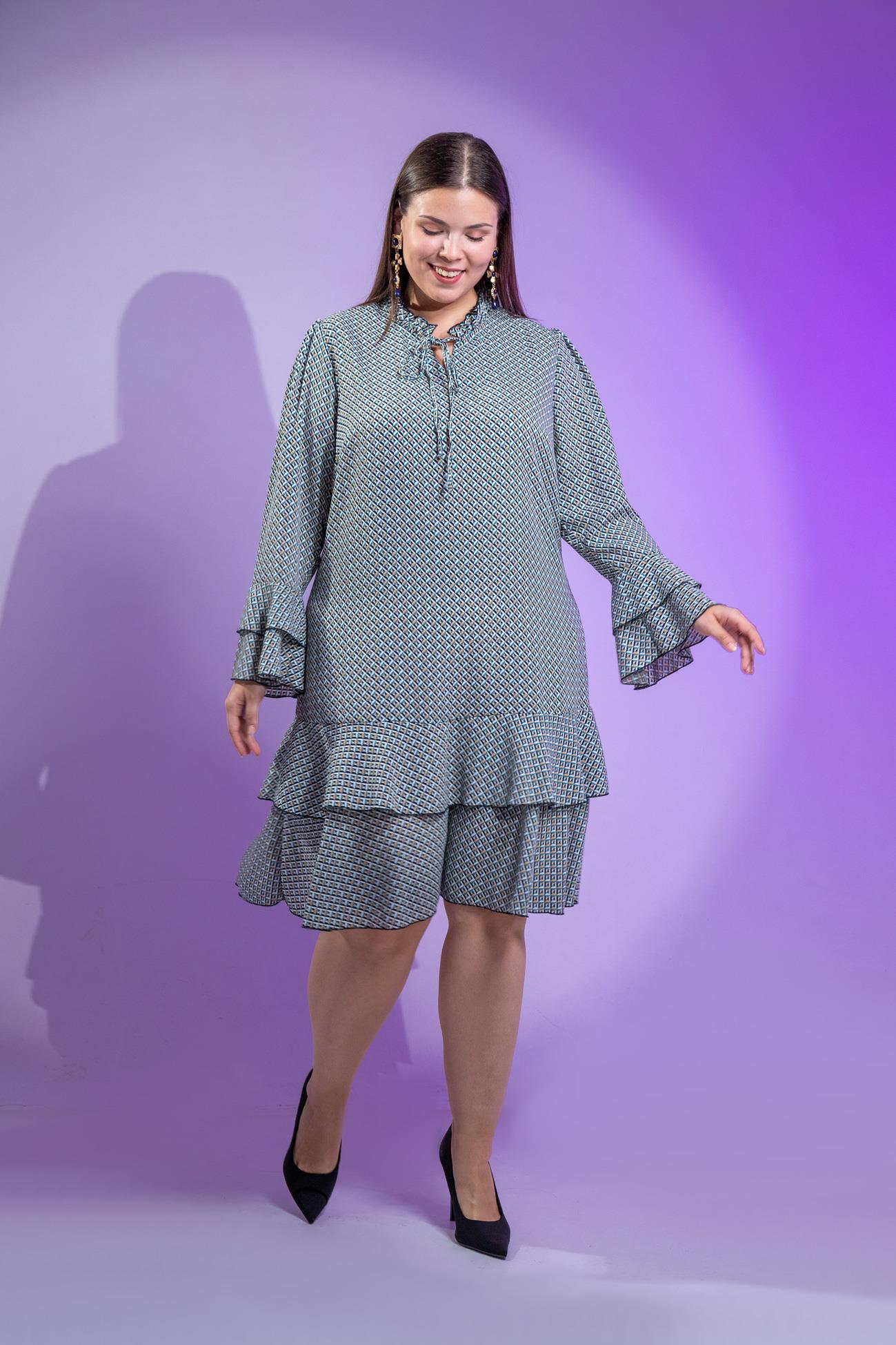 Büyük Beden 3330103 Volanlı Elbise  Sarı