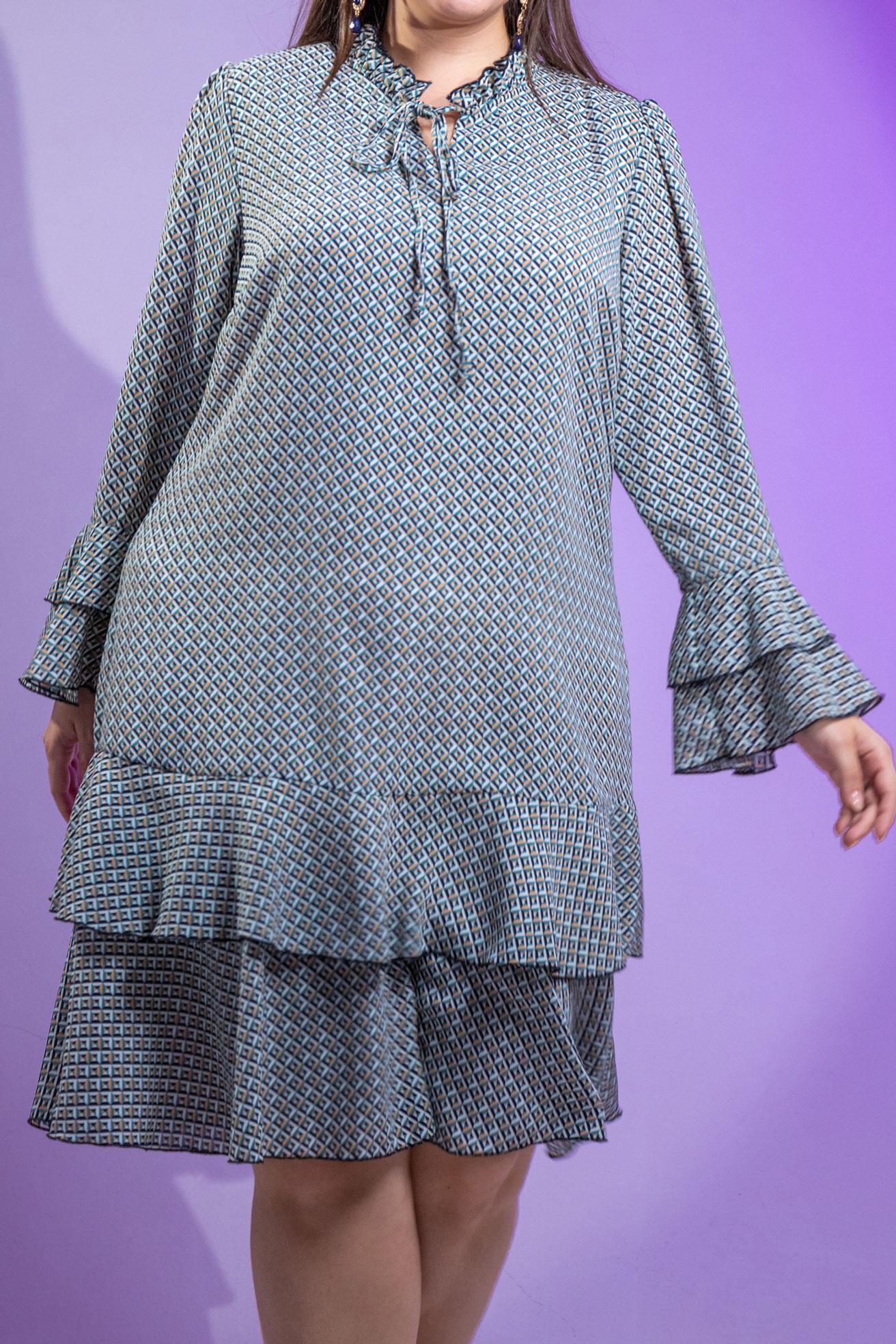 Büyük Beden 3330103 Volanlı Elbise  Sarı