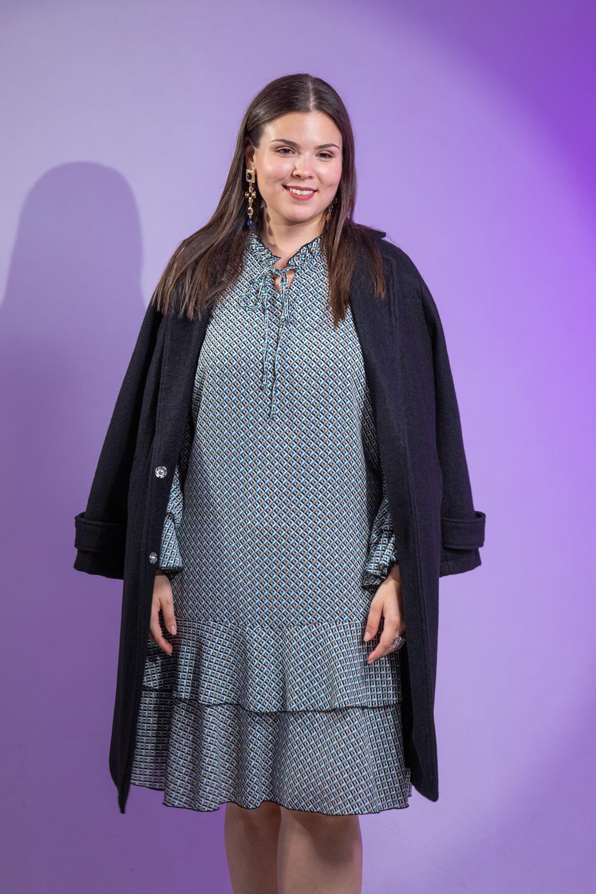 Büyük Beden 3330103 Volanlı Elbise  Sarı