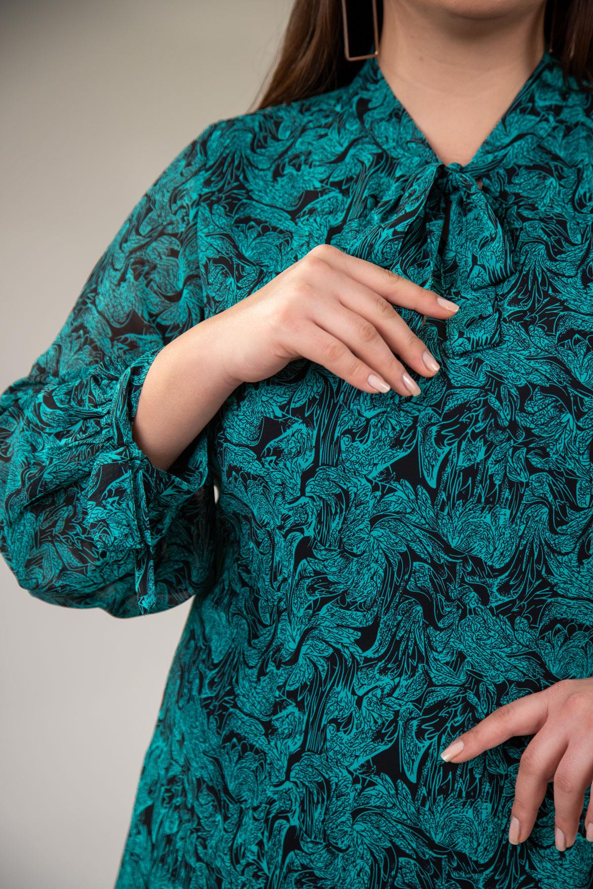 Büyük Beden 3330128 Yaka Bağlamalı Elbise  Yeşıl