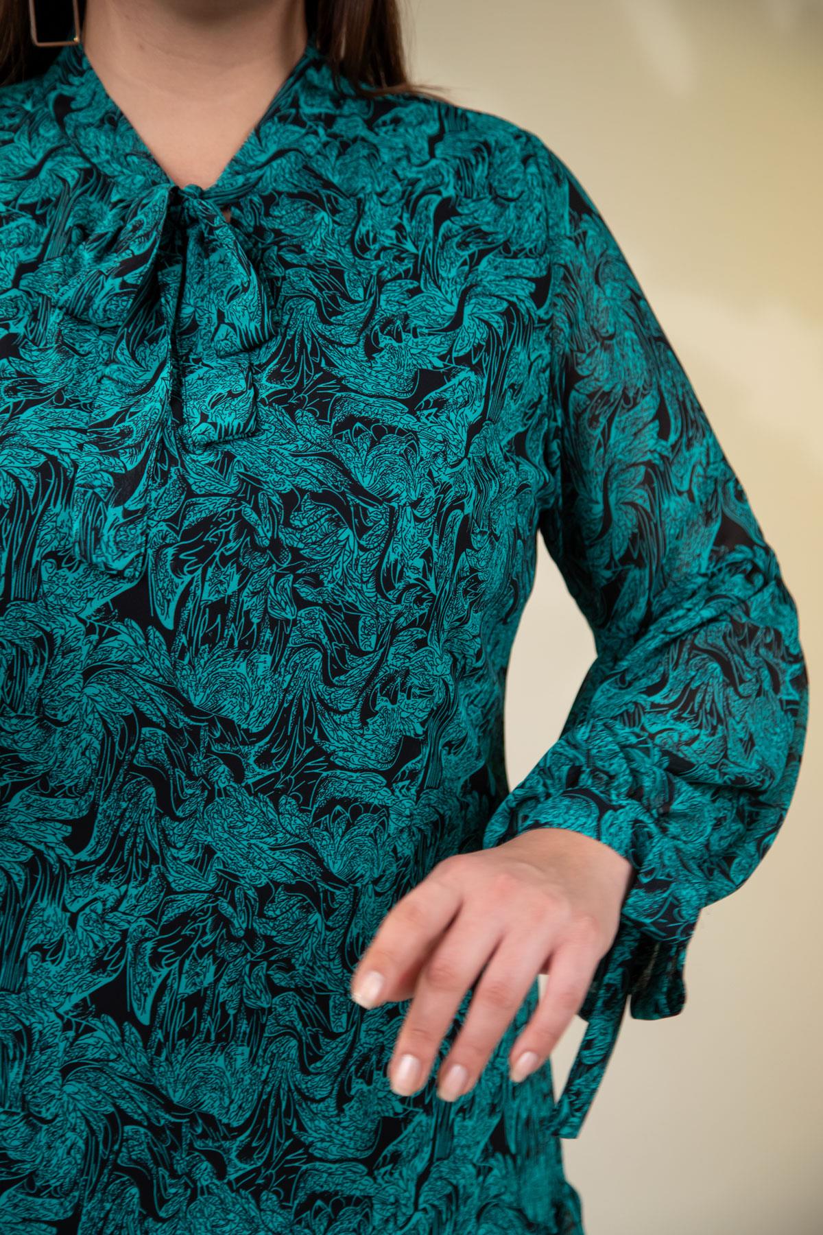 Büyük Beden 3330128 Yaka Bağlamalı Elbise  Yeşıl