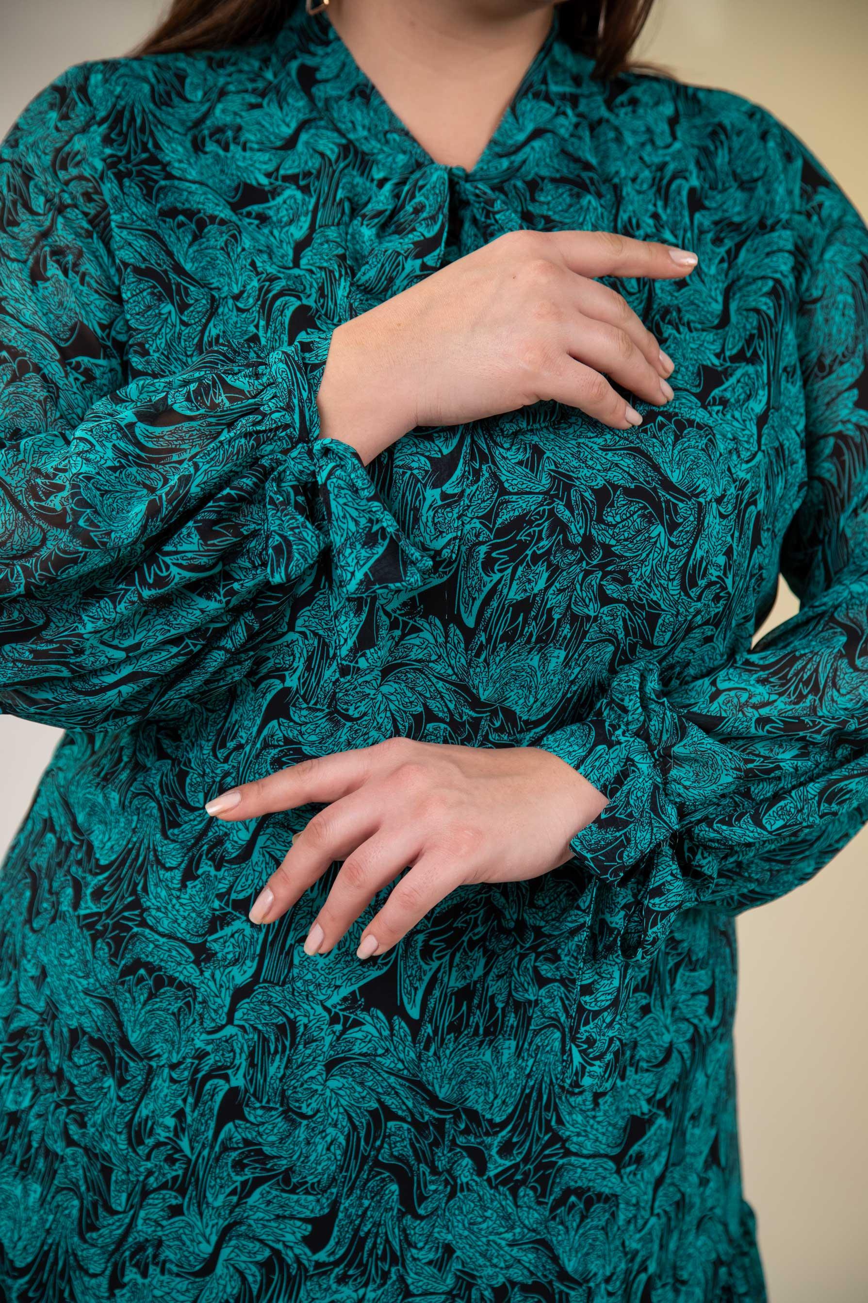 Büyük Beden 3330128 Yaka Bağlamalı Elbise  Yeşıl