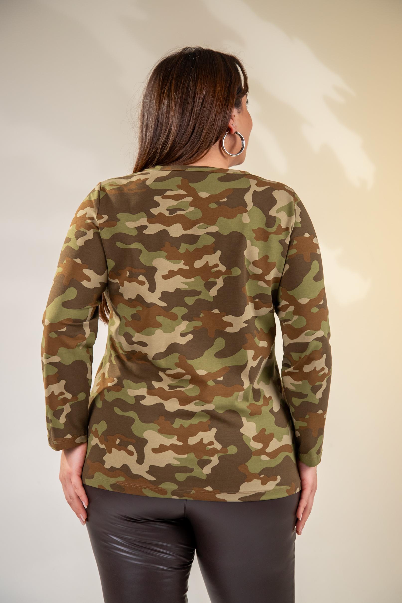 Büyük Beden 3330164 Taşlı Kamuflaj Bluz Haki