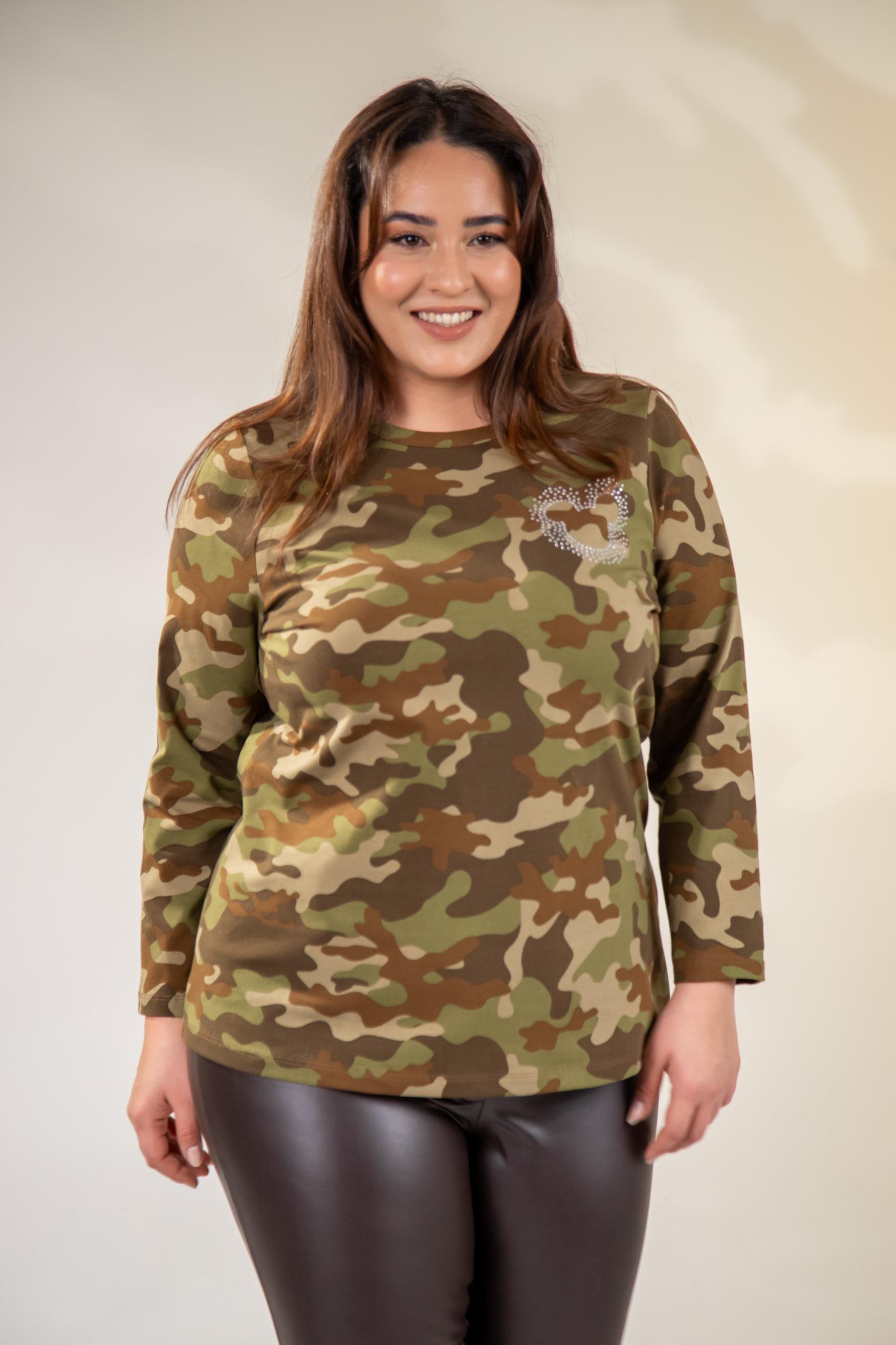 Büyük Beden 3330164 Taşlı Kamuflaj Bluz Haki