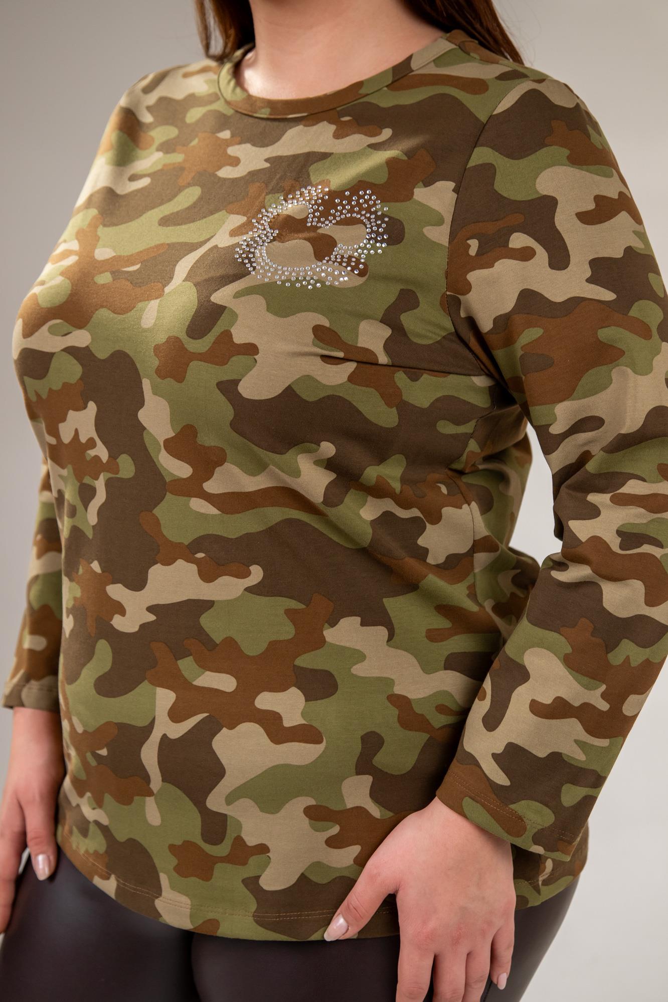 Büyük Beden 3330164 Taşlı Kamuflaj Bluz Haki