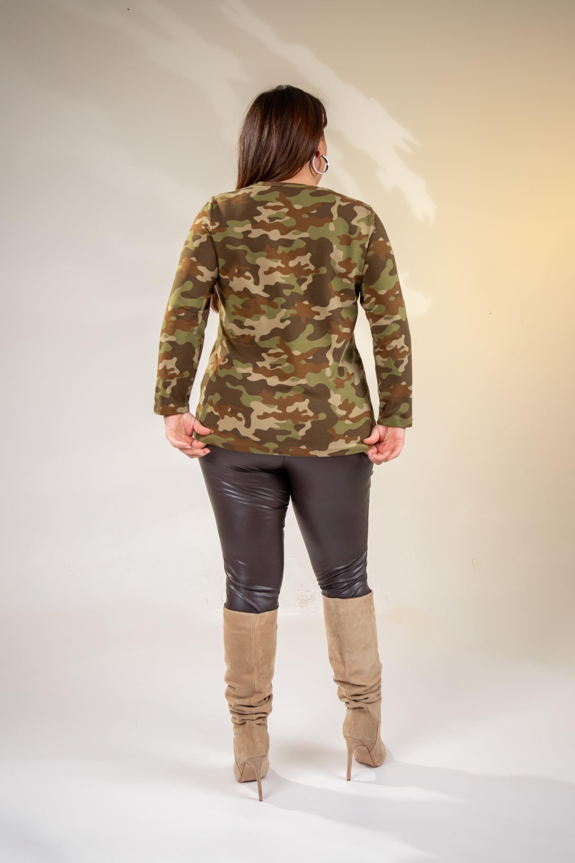Büyük Beden 3330164 Taşlı Kamuflaj Bluz Haki