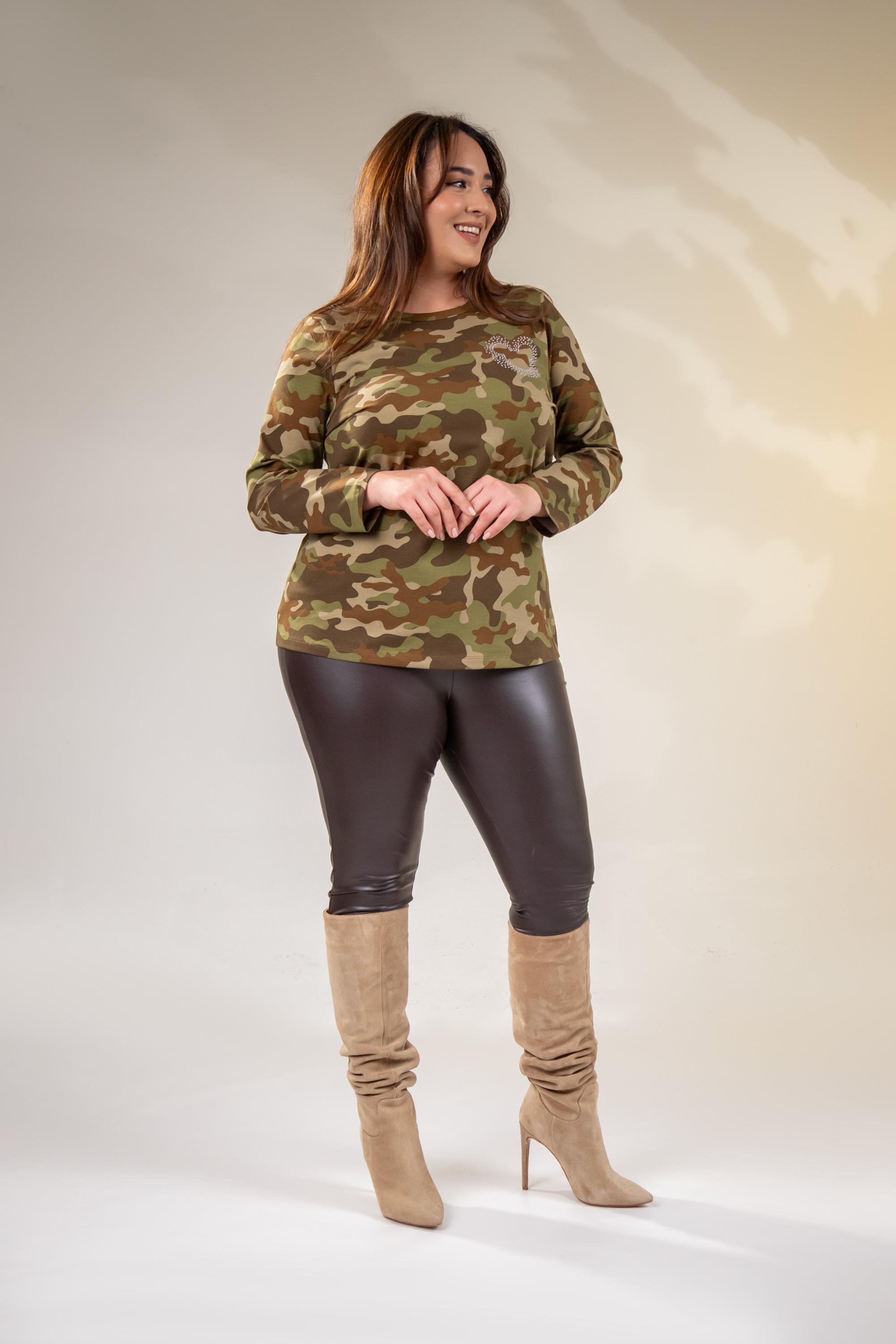 Büyük Beden 3330164 Taşlı Kamuflaj Bluz Haki