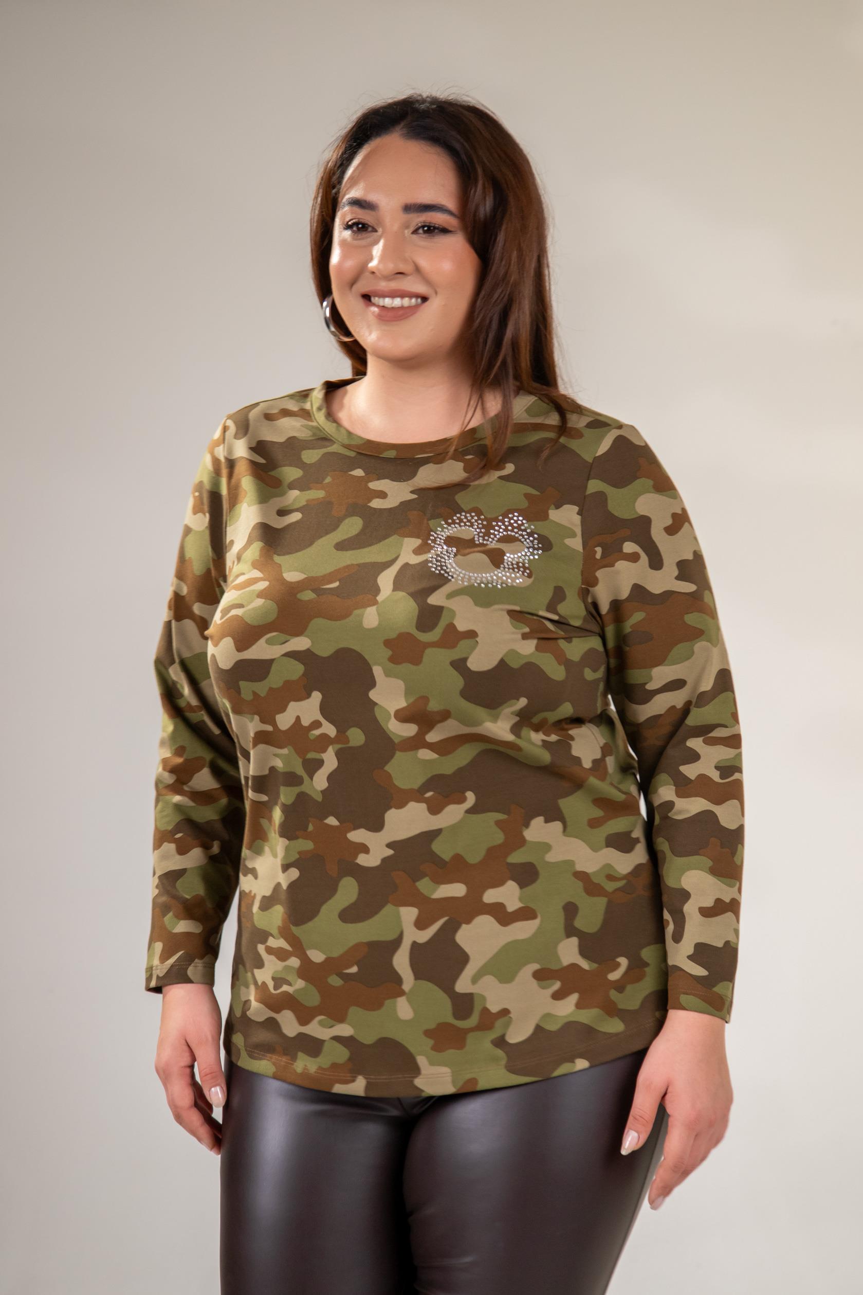 Büyük Beden 3330164 Taşlı Kamuflaj Bluz Haki