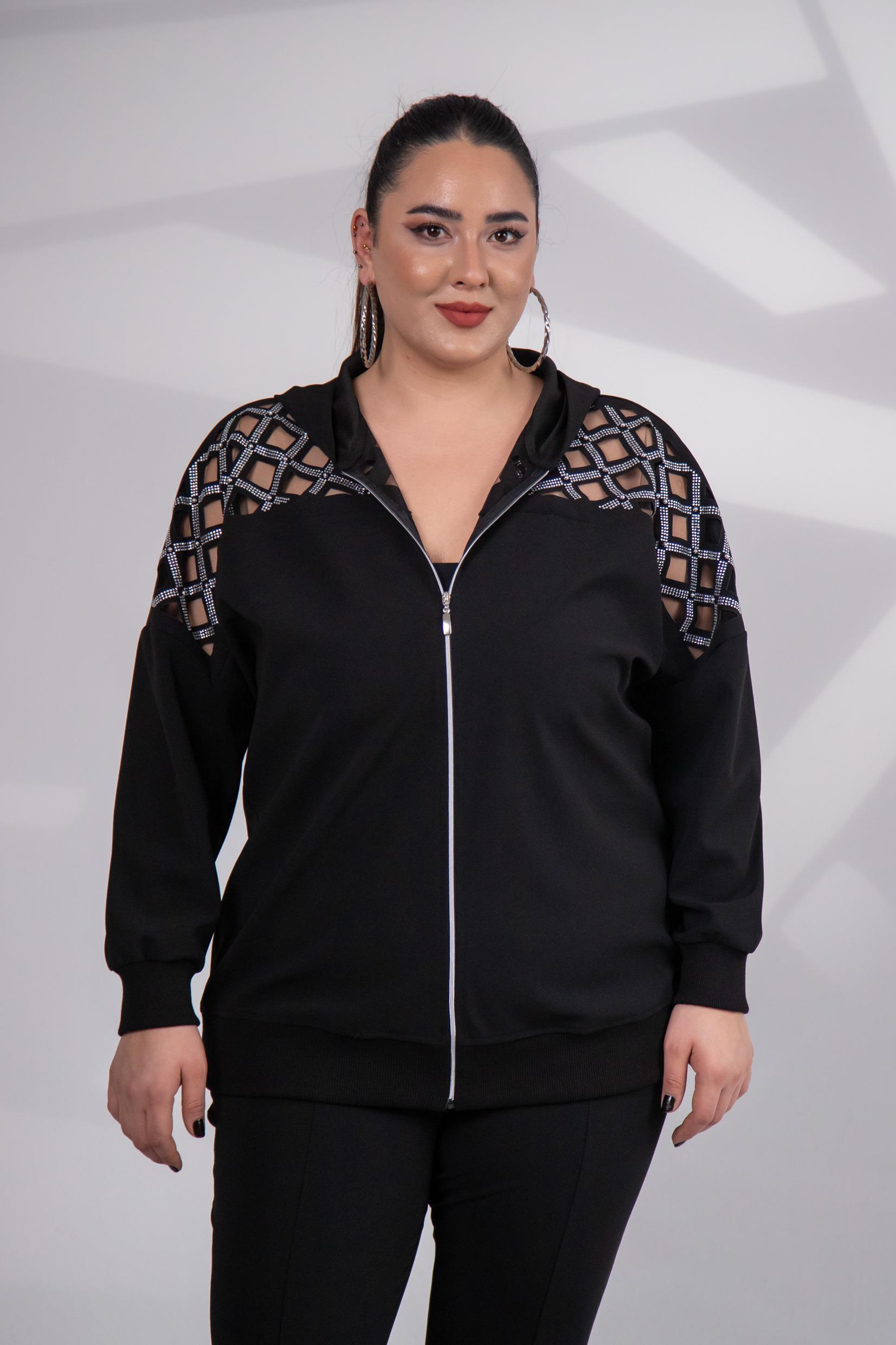 Büyük Beden 3330182 Taş Detaylı Sweat Siyah