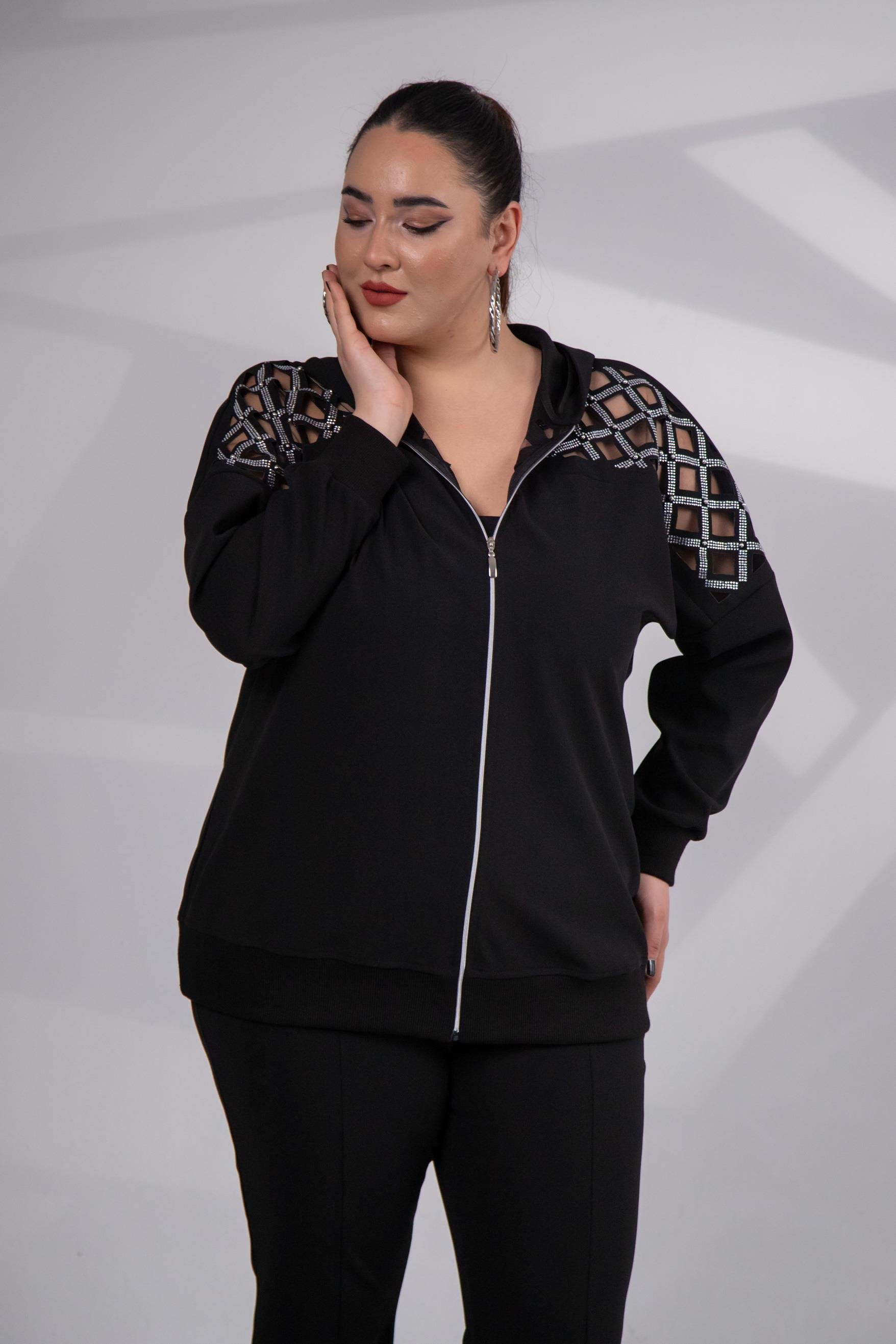 Büyük Beden 3330182 Taş Detaylı Sweat Siyah