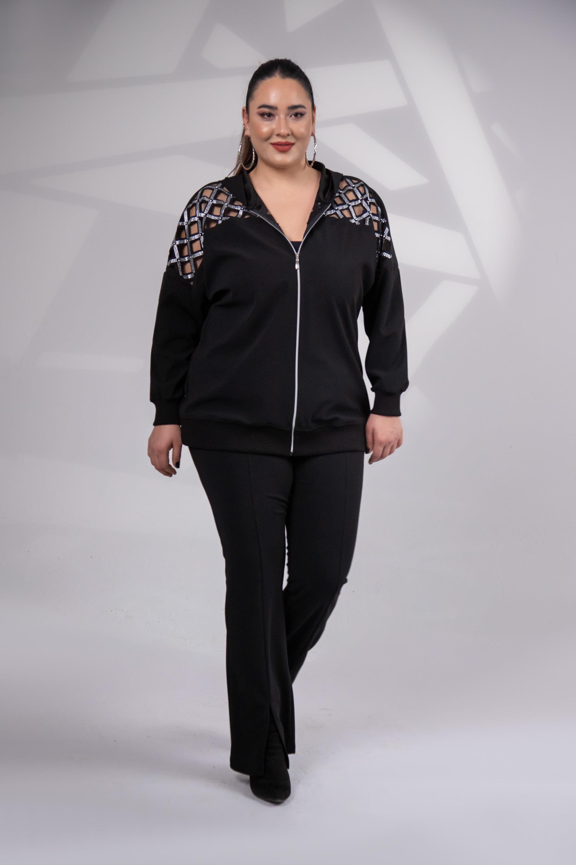 Büyük Beden 3330182 Taş Detaylı Sweat Siyah