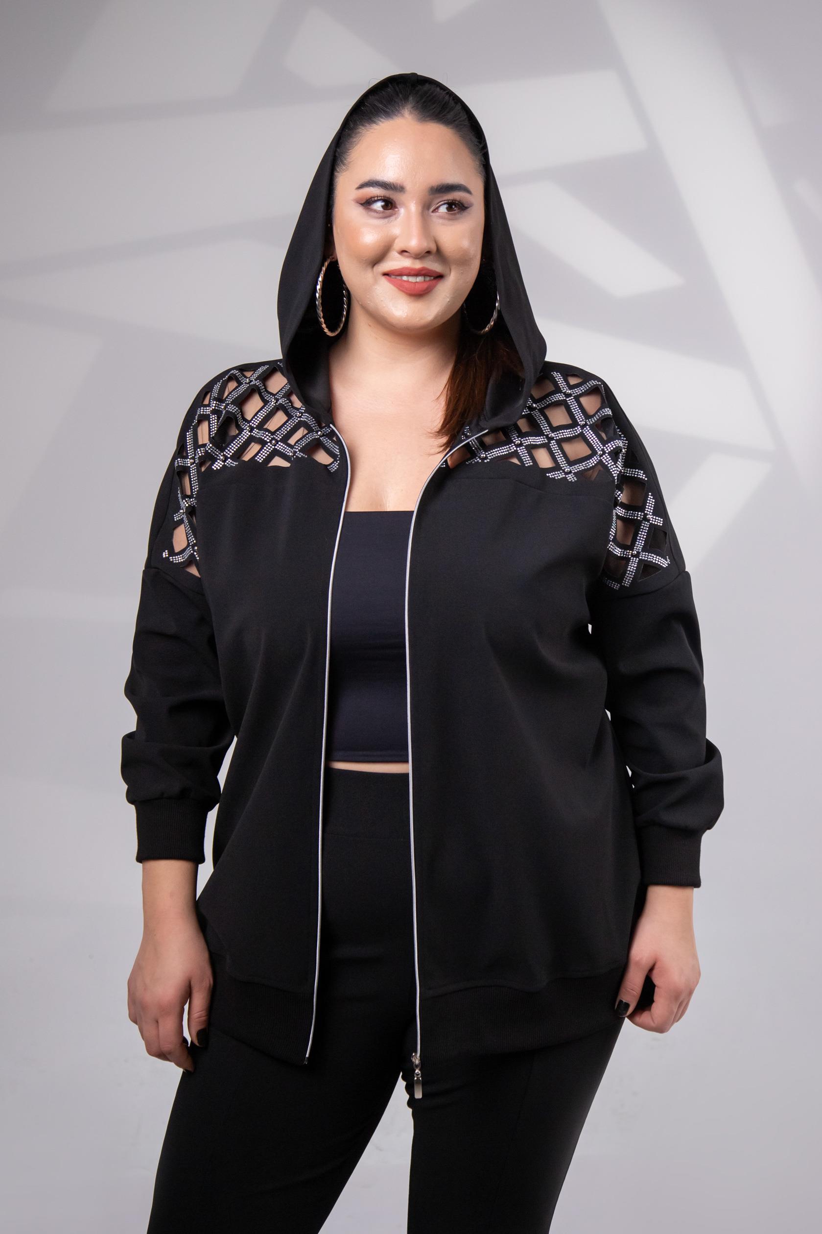 Büyük Beden 3330182 Taş Detaylı Sweat Siyah