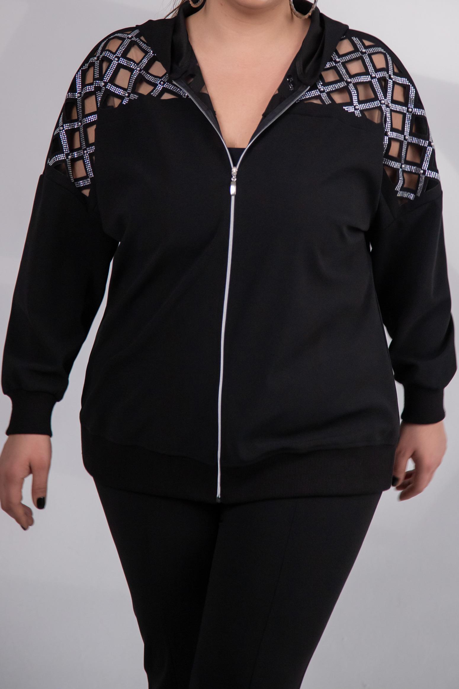 Büyük Beden 3330182 Taş Detaylı Sweat Siyah