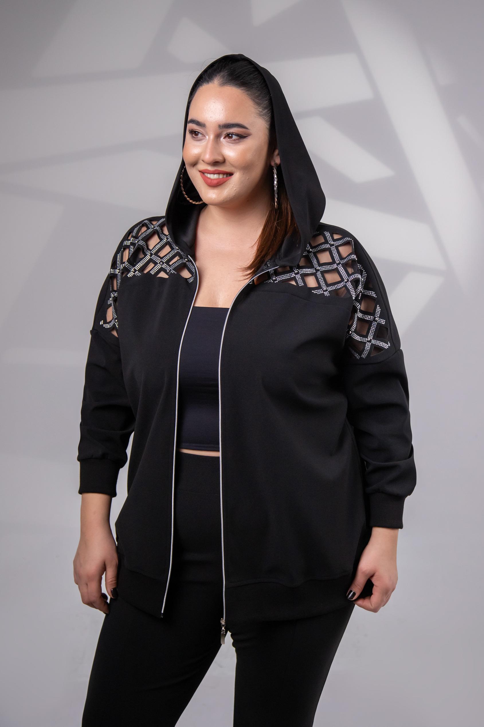 Büyük Beden 3330182 Taş Detaylı Sweat Siyah