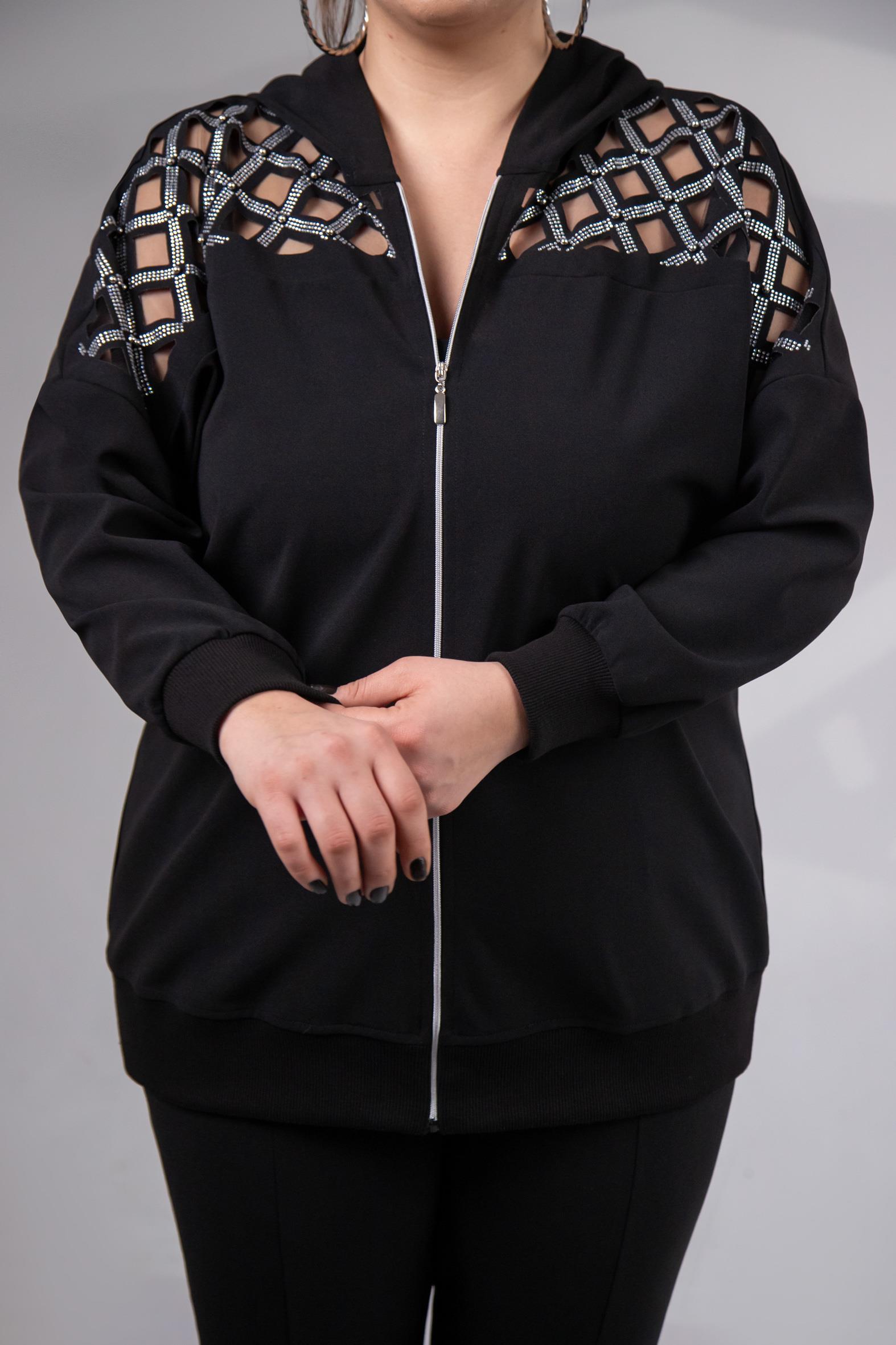 Büyük Beden 3330182 Taş Detaylı Sweat Siyah