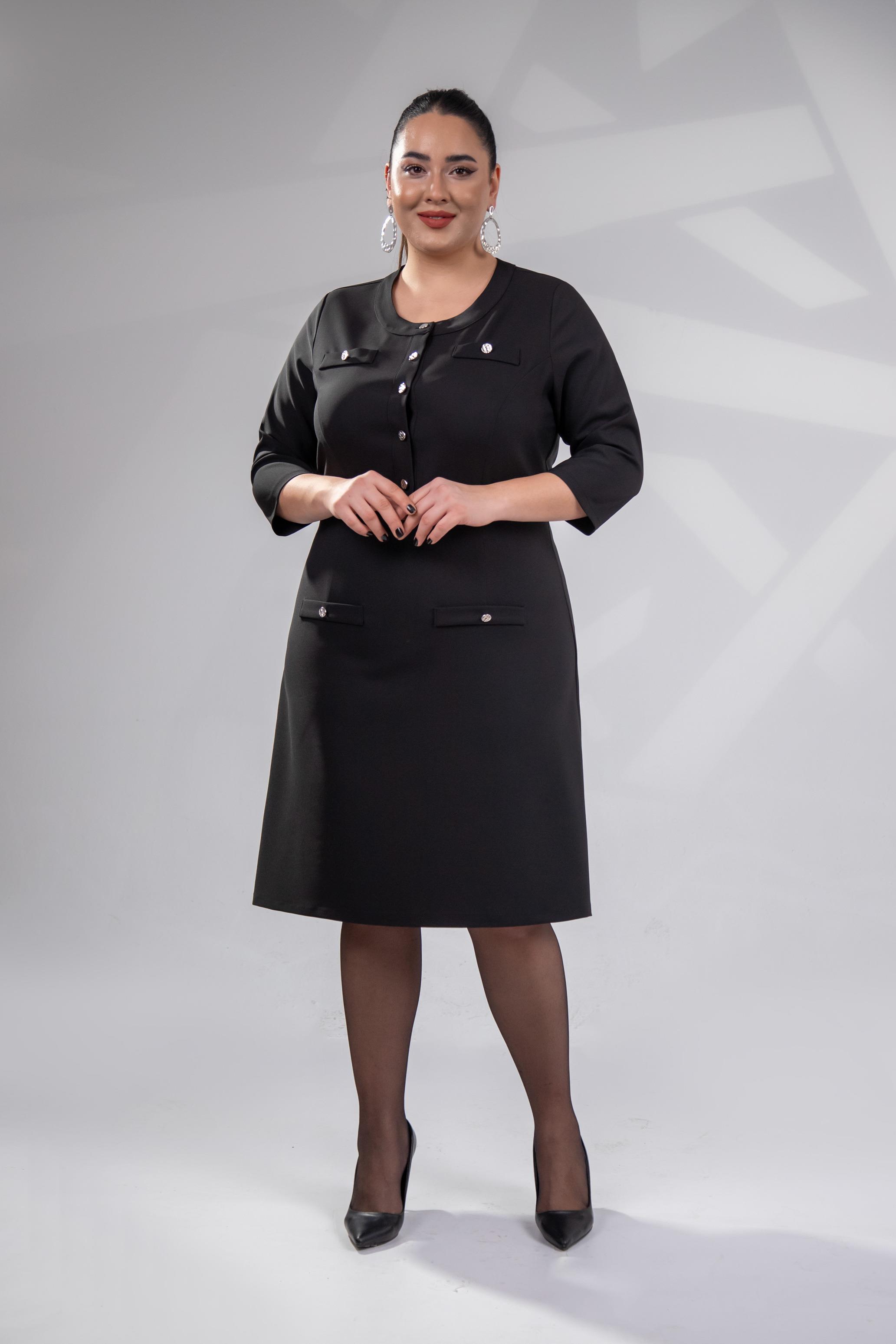 Büyük Beden 3330193 Düğme Detaylı Elbise Siyah