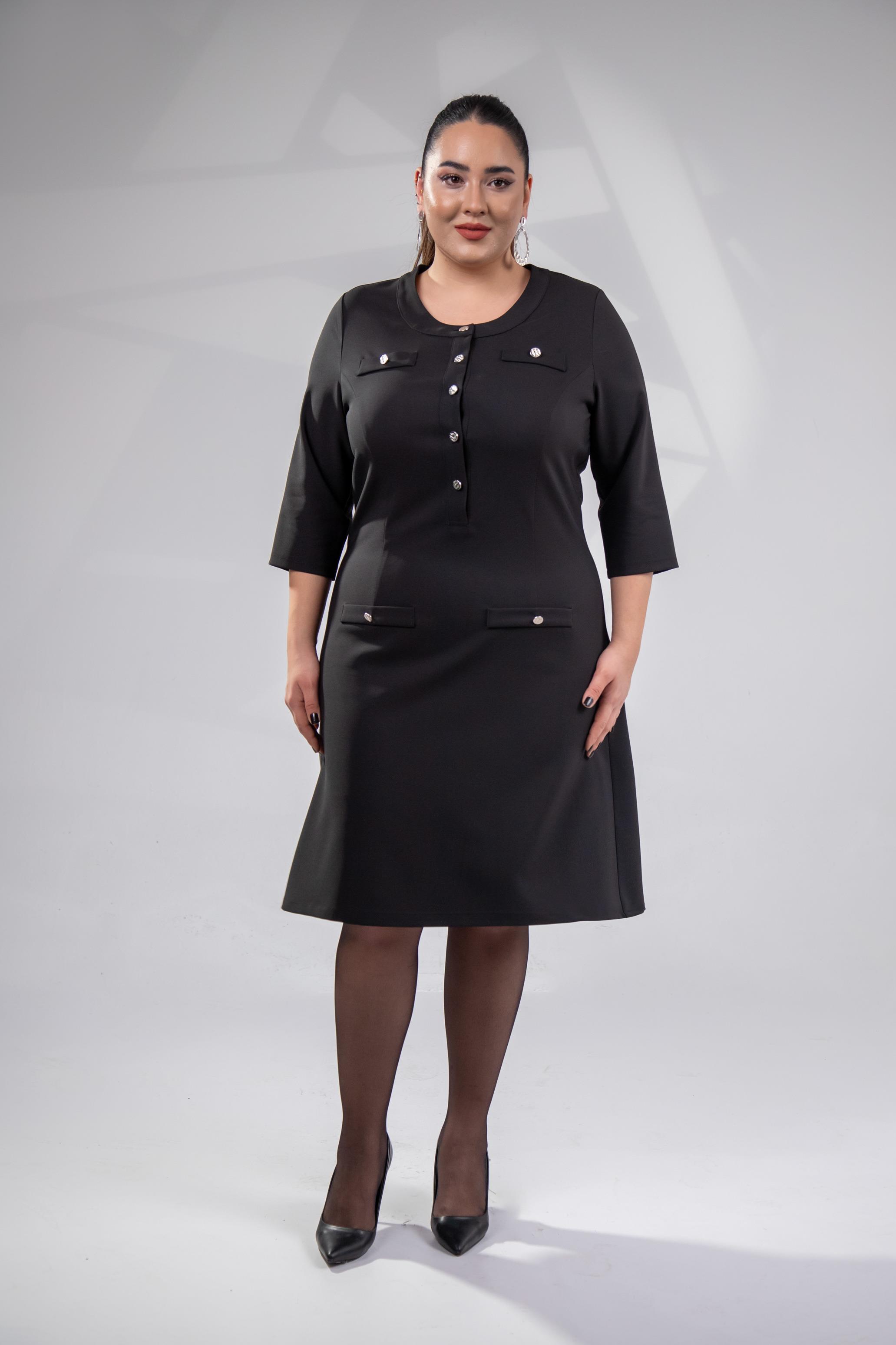 Büyük Beden 3330193 Düğme Detaylı Elbise Siyah