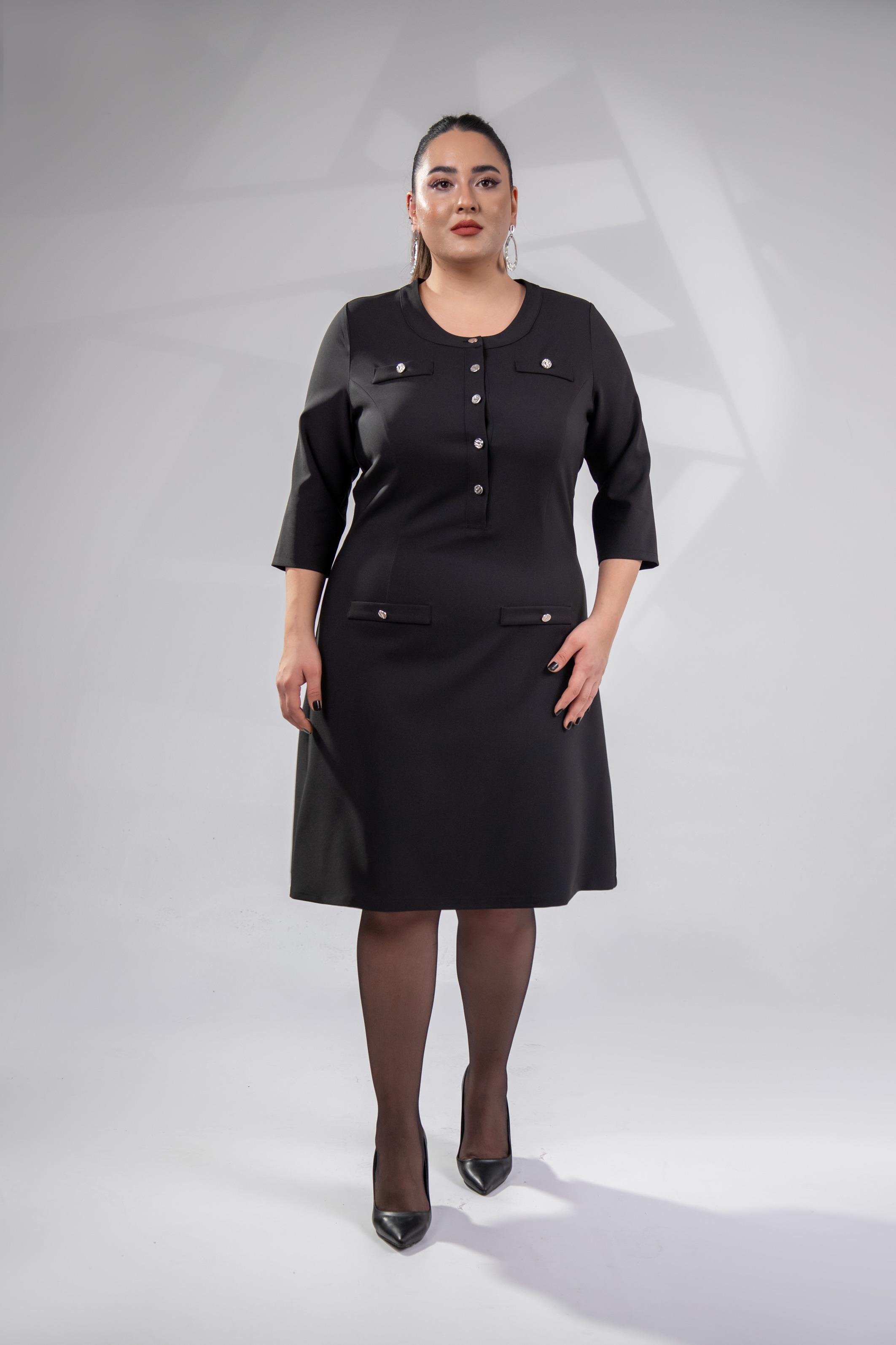 Büyük Beden 3330193 Düğme Detaylı Elbise Siyah