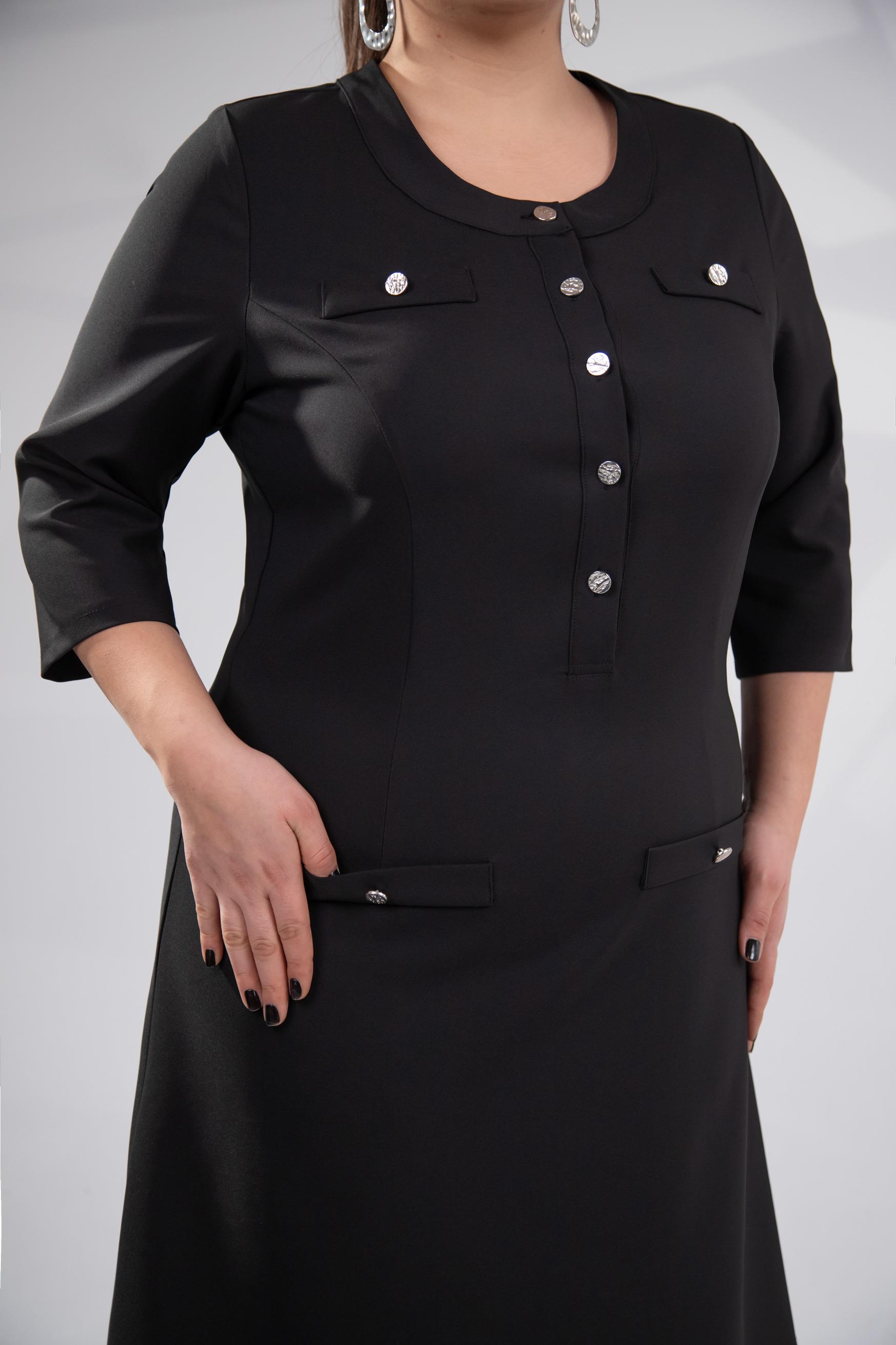 Büyük Beden 3330193 Düğme Detaylı Elbise Siyah