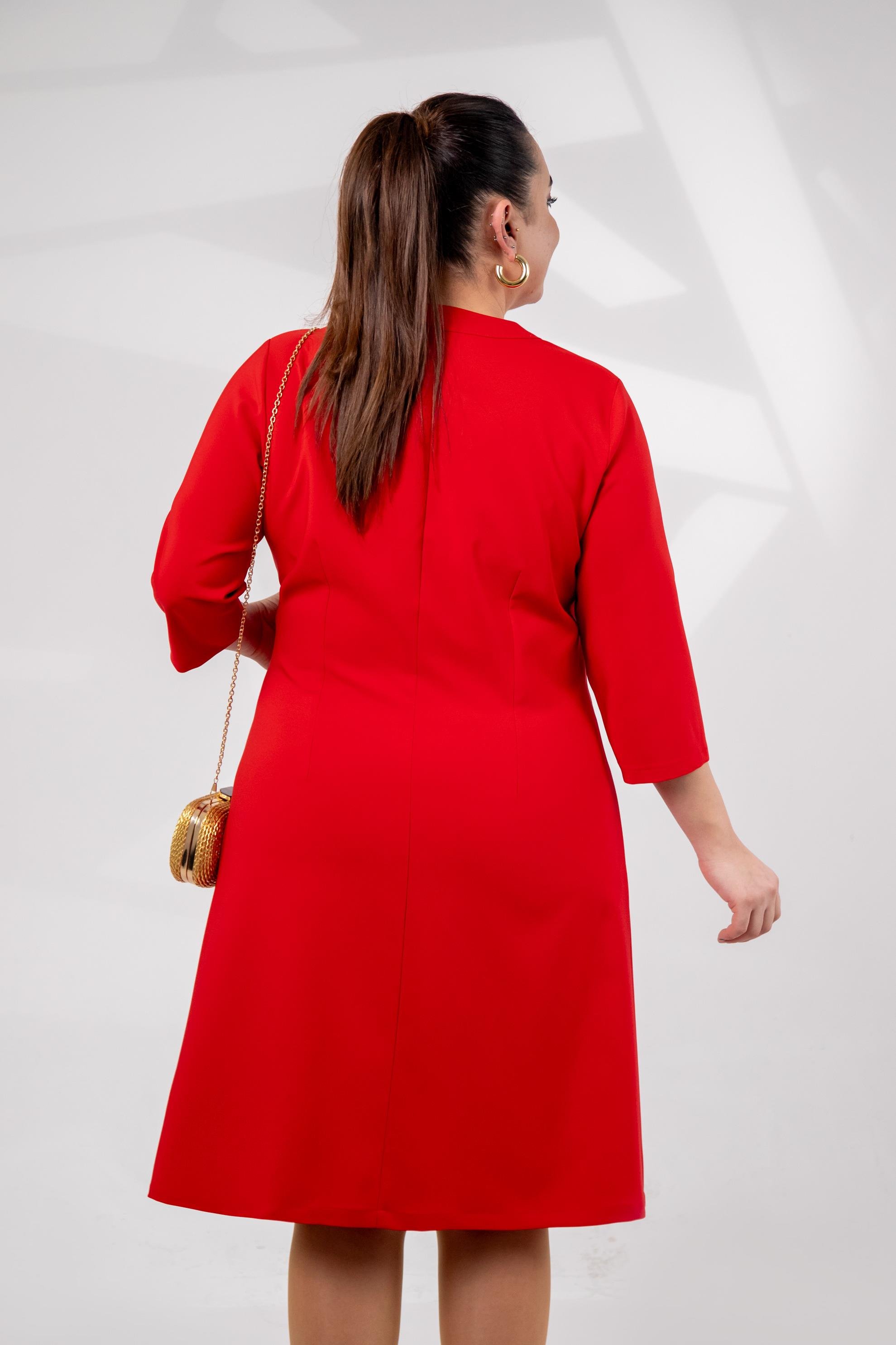 Büyük Beden 3330193 Düğme Detaylı Elbise Kırmızı