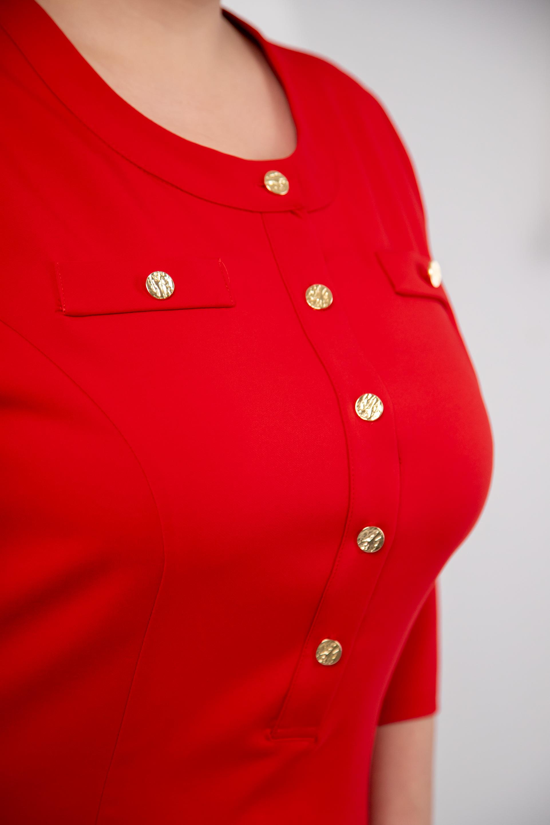 Büyük Beden 3330193 Düğme Detaylı Elbise Kırmızı