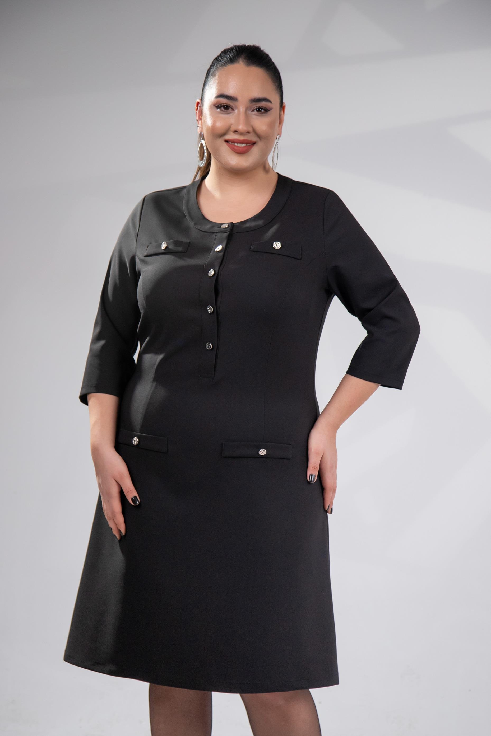 Büyük Beden 3330193 Düğme Detaylı Elbise Siyah