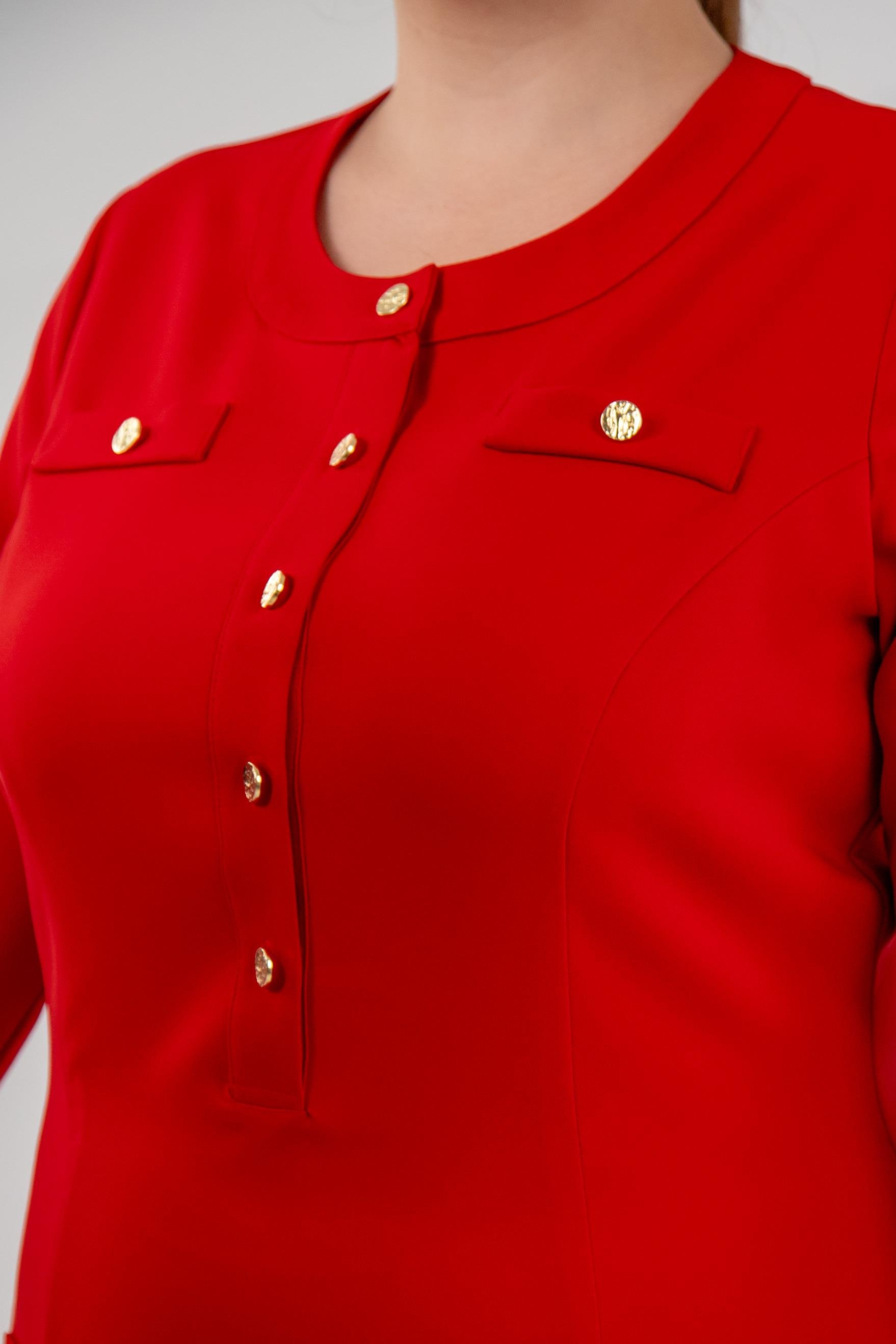 Büyük Beden 3330193 Düğme Detaylı Elbise Kırmızı