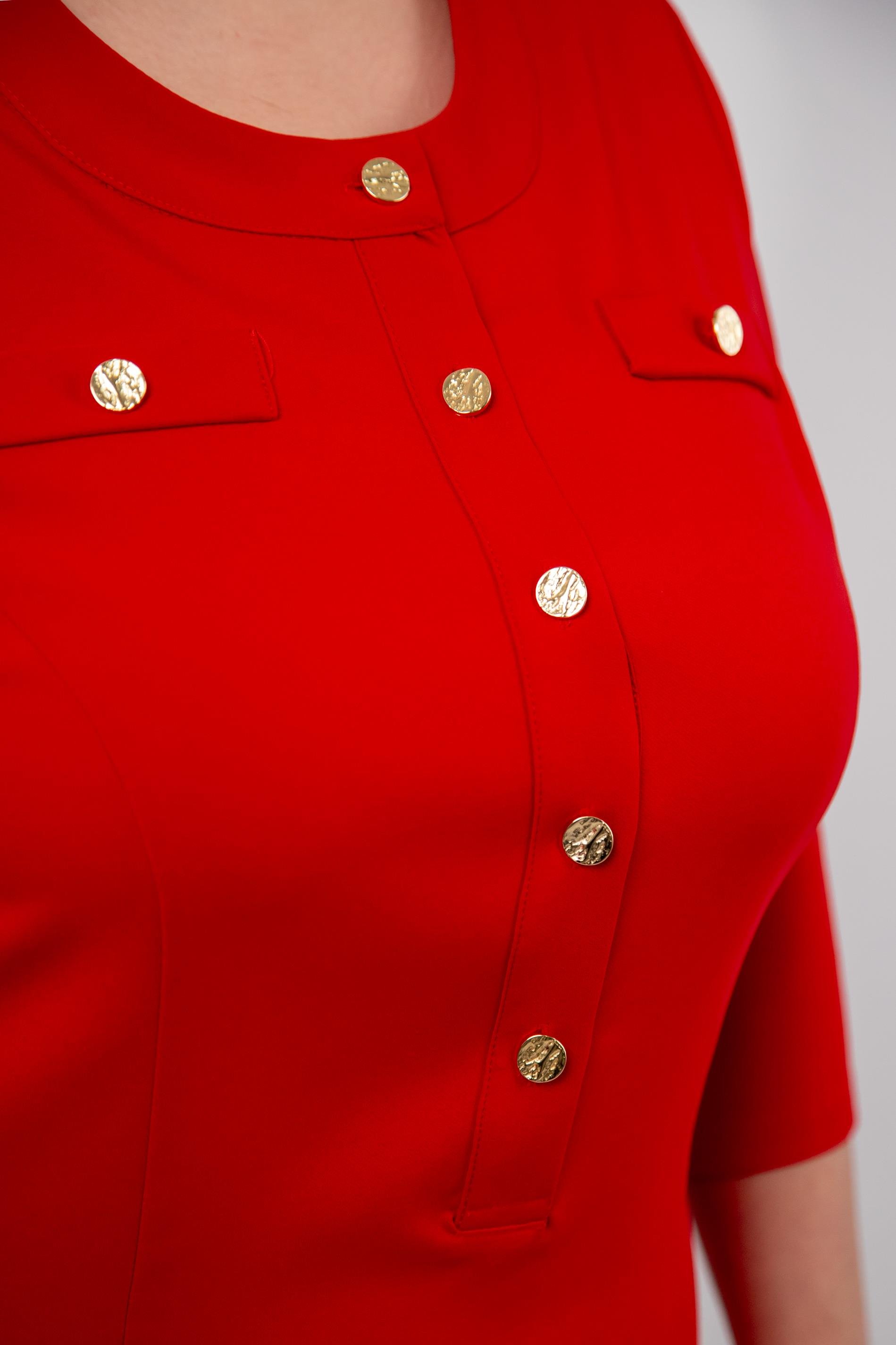 Büyük Beden 3330193 Düğme Detaylı Elbise Kırmızı