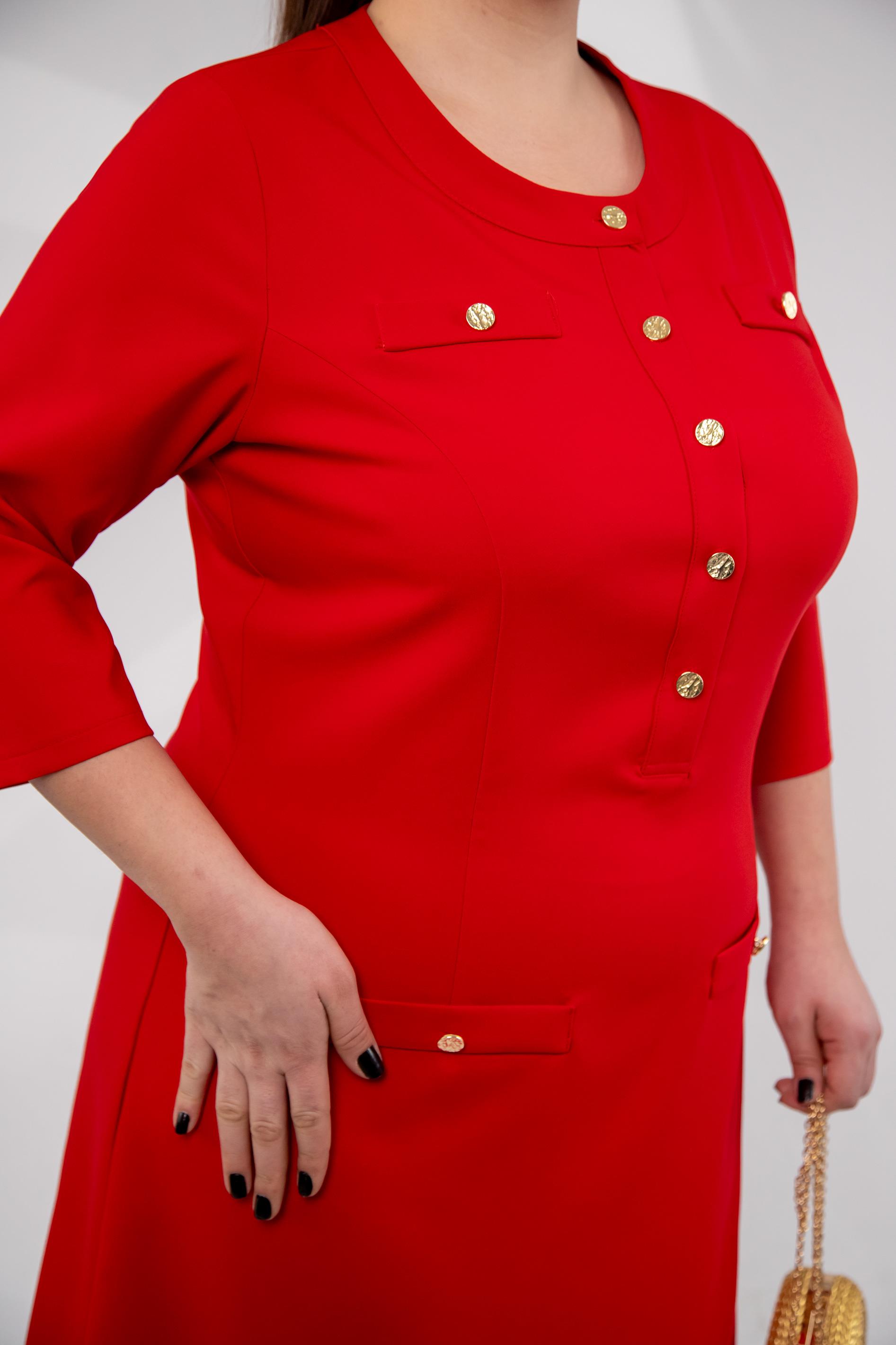 Büyük Beden 3330193 Düğme Detaylı Elbise Kırmızı