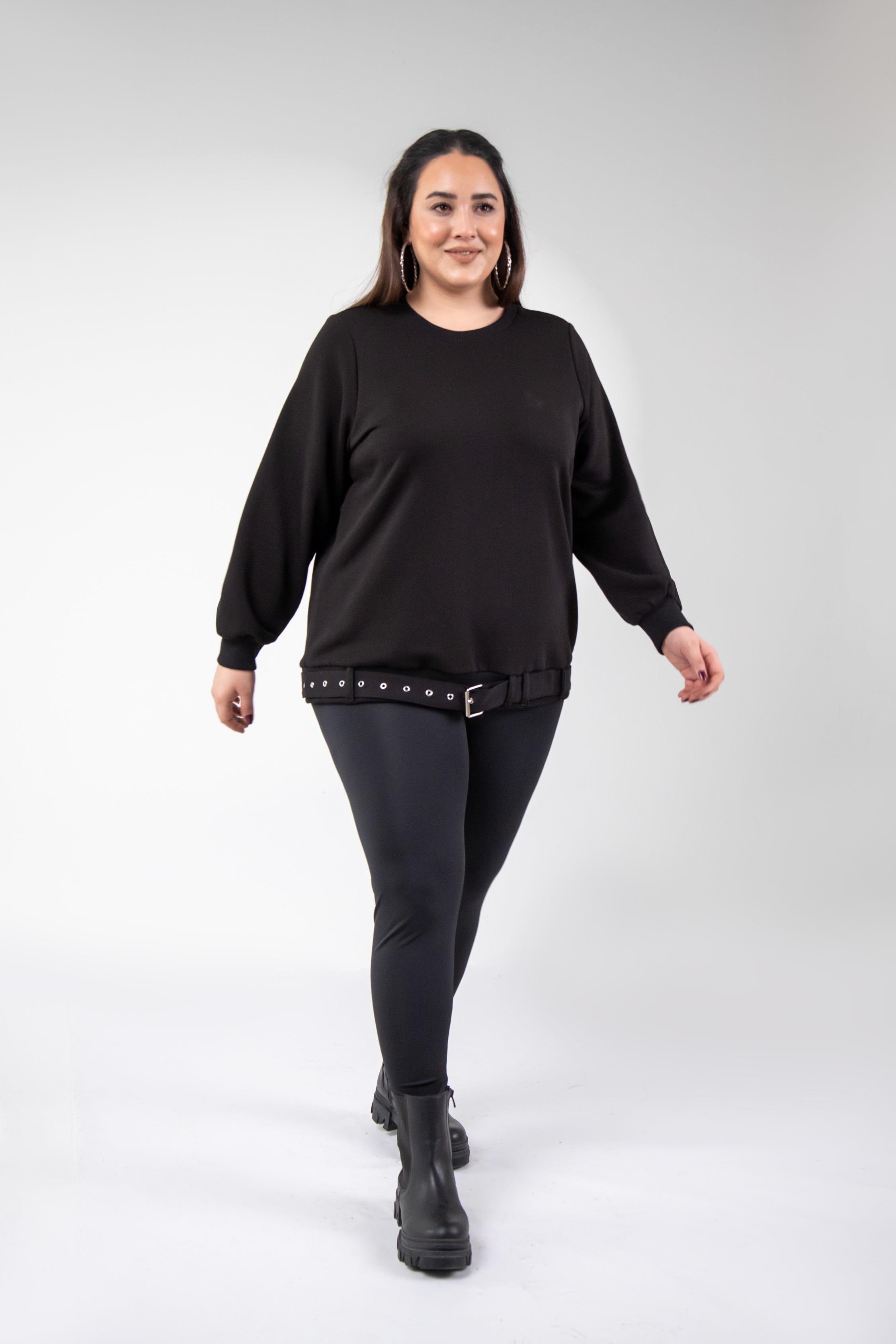 Büyük Beden 3330216 Kemer Detaylı Sweat Siyah