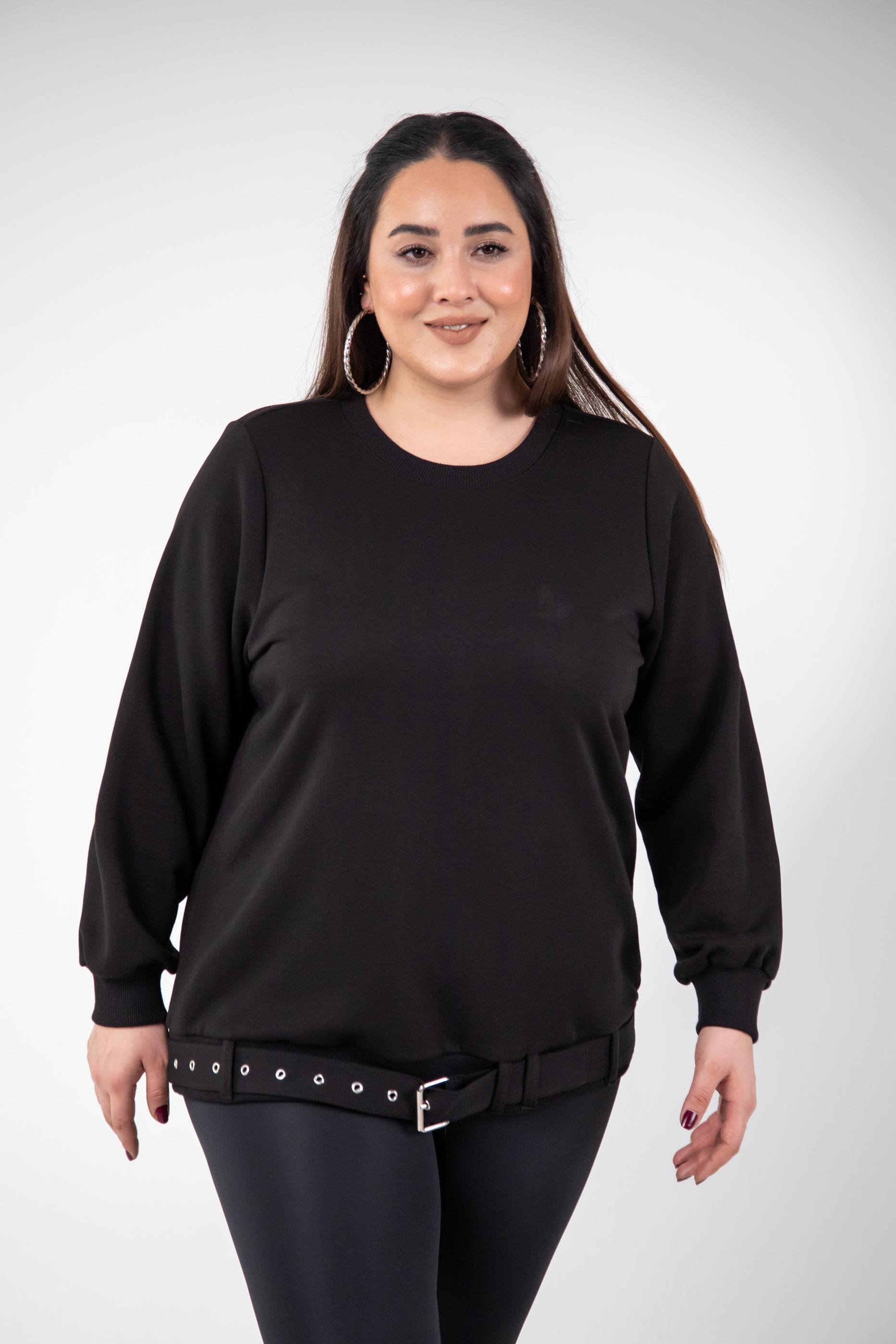 Büyük Beden 3330216 Kemer Detaylı Sweat Siyah