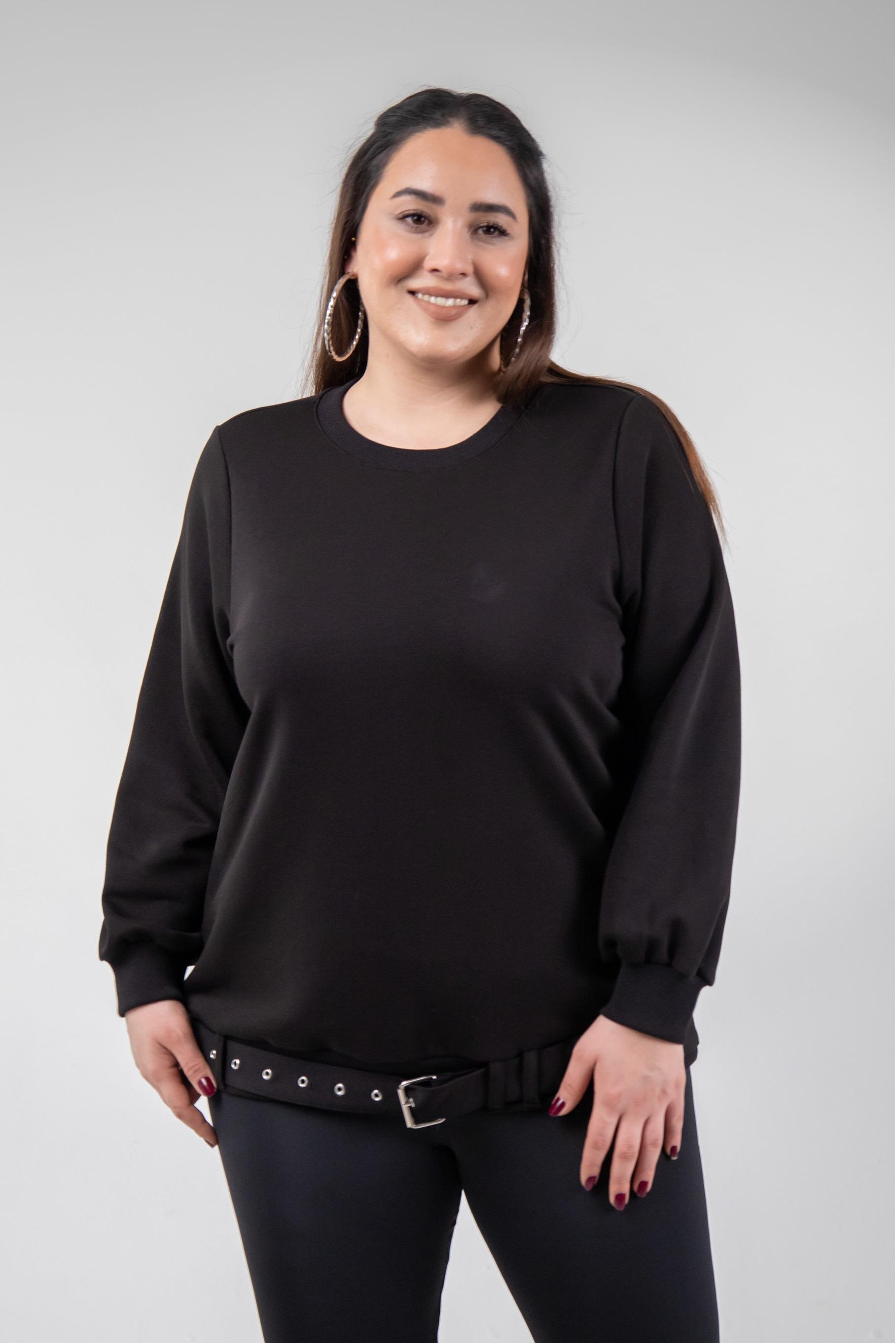 Büyük Beden 3330216 Kemer Detaylı Sweat Siyah