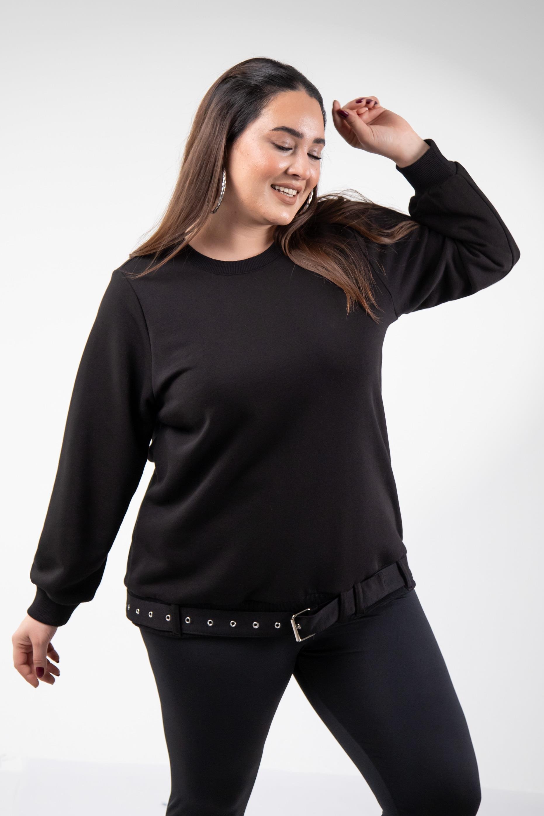 Büyük Beden 3330216 Kemer Detaylı Sweat Siyah