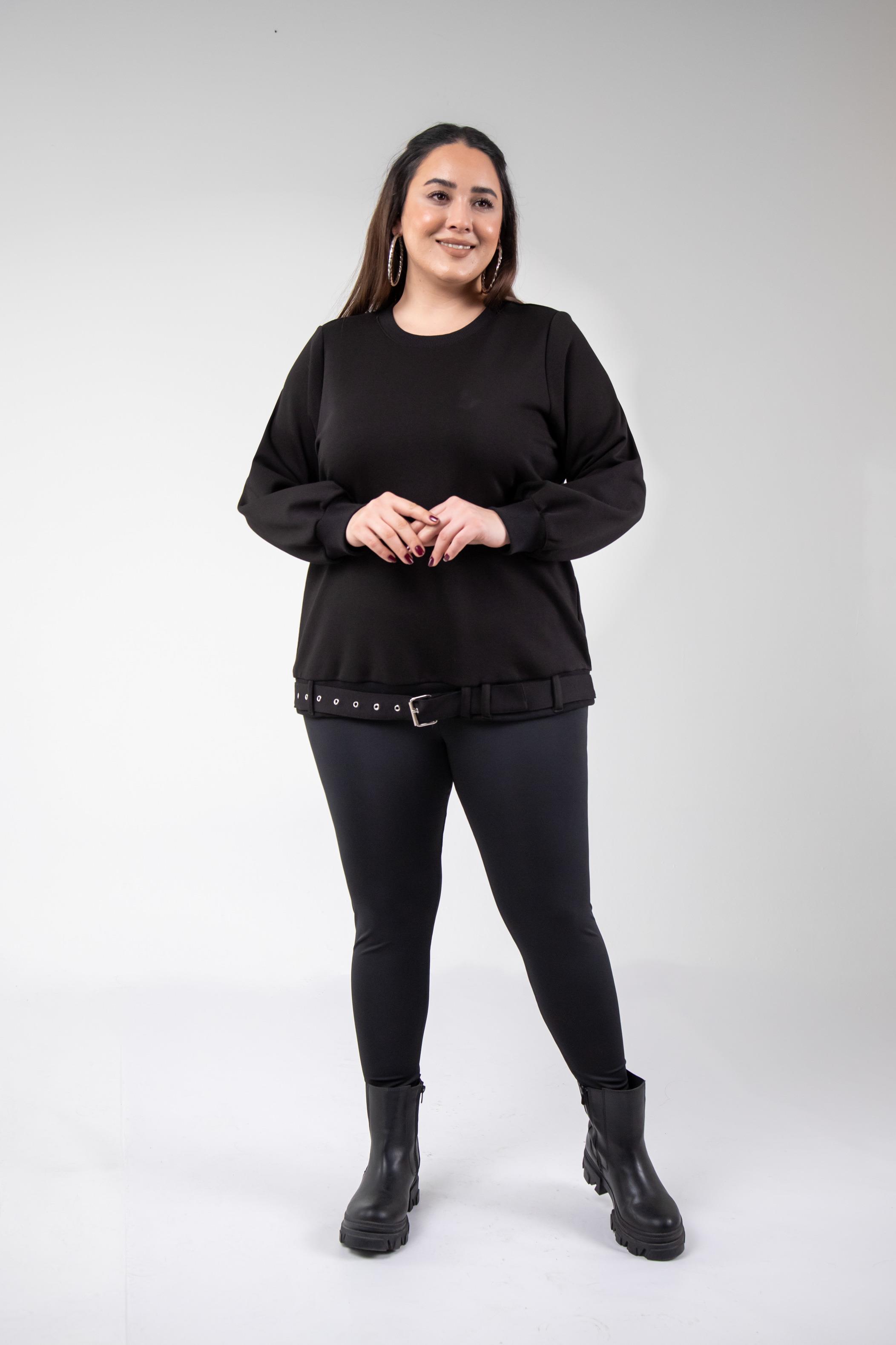 Büyük Beden 3330216 Kemer Detaylı Sweat Siyah