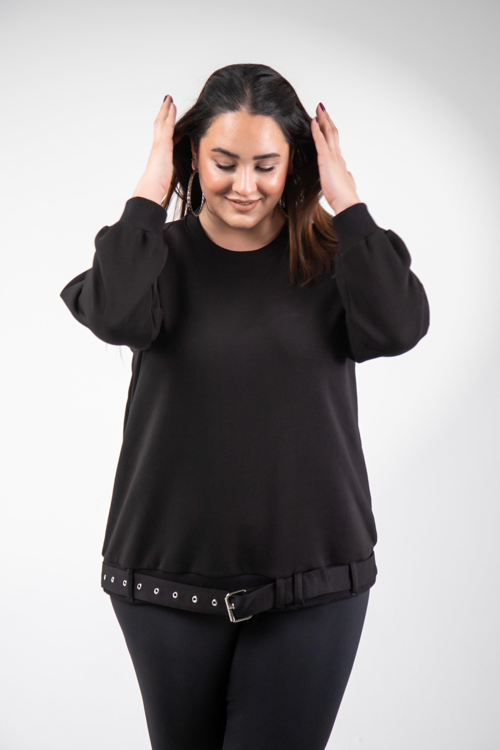 Büyük Beden 3330216 Kemer Detaylı Sweat Siyah