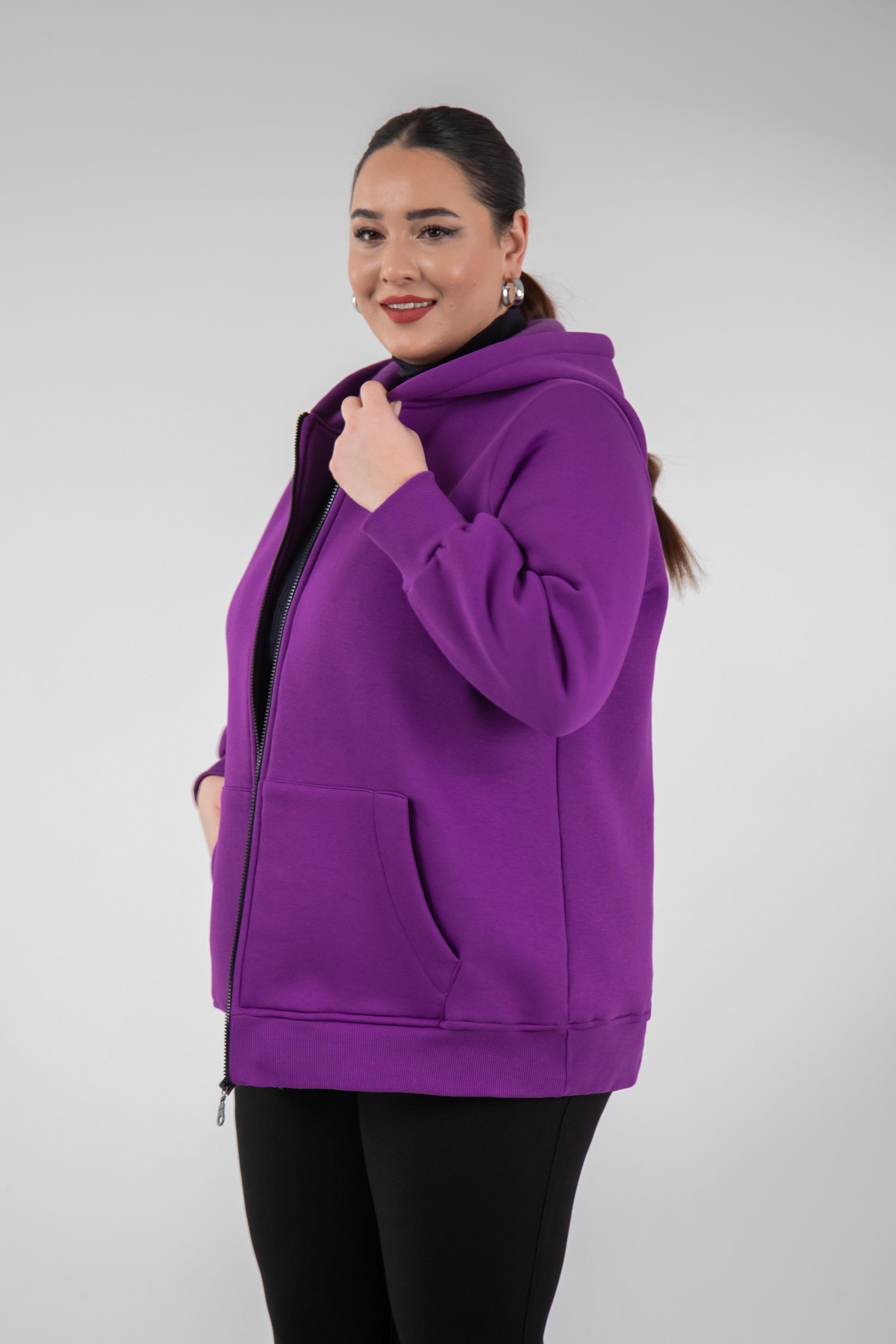 Büyük Beden 3330220 Arma Detaylı Sweat  Lila