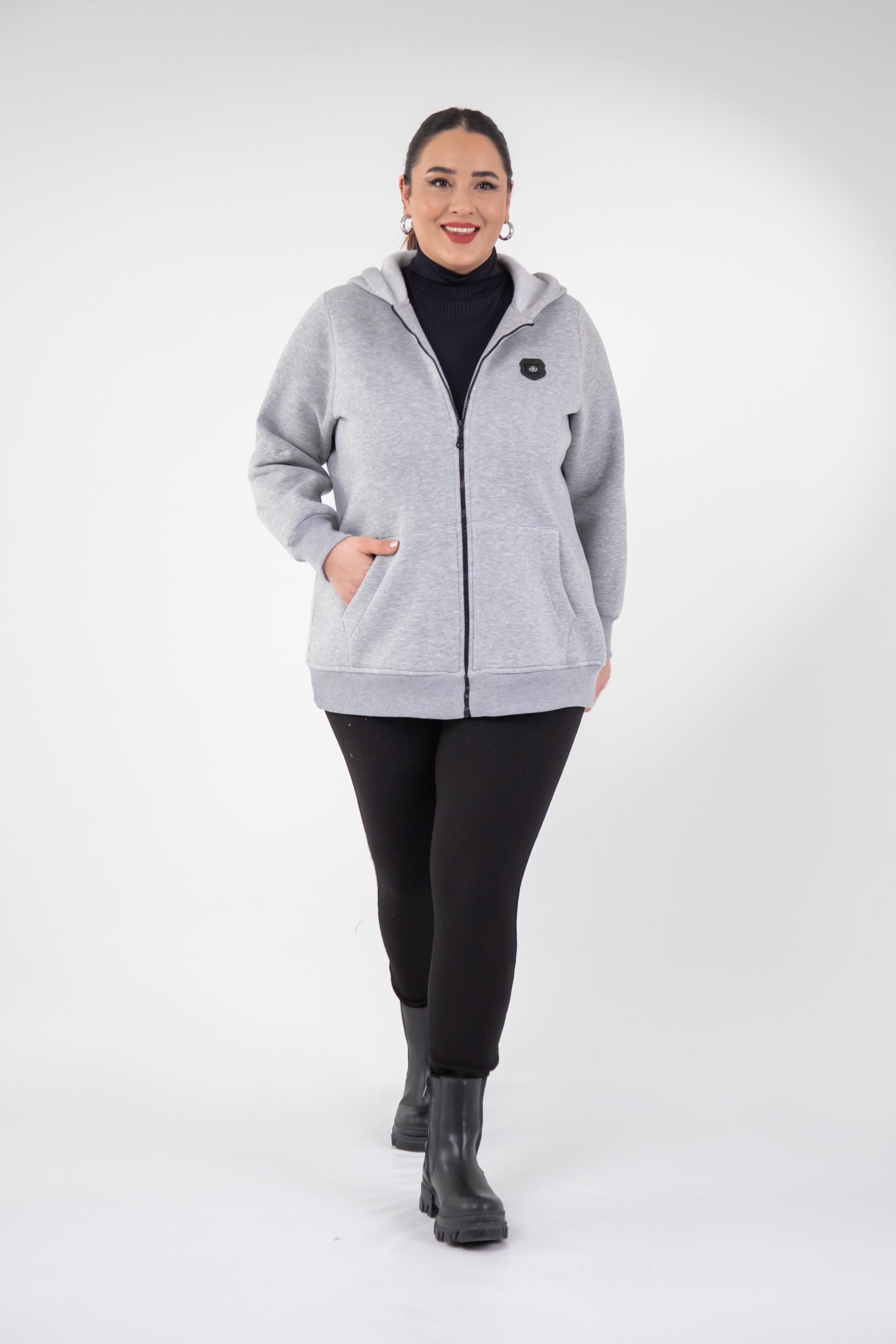 Büyük Beden 3330220 Arma Detaylı Sweat  Gri