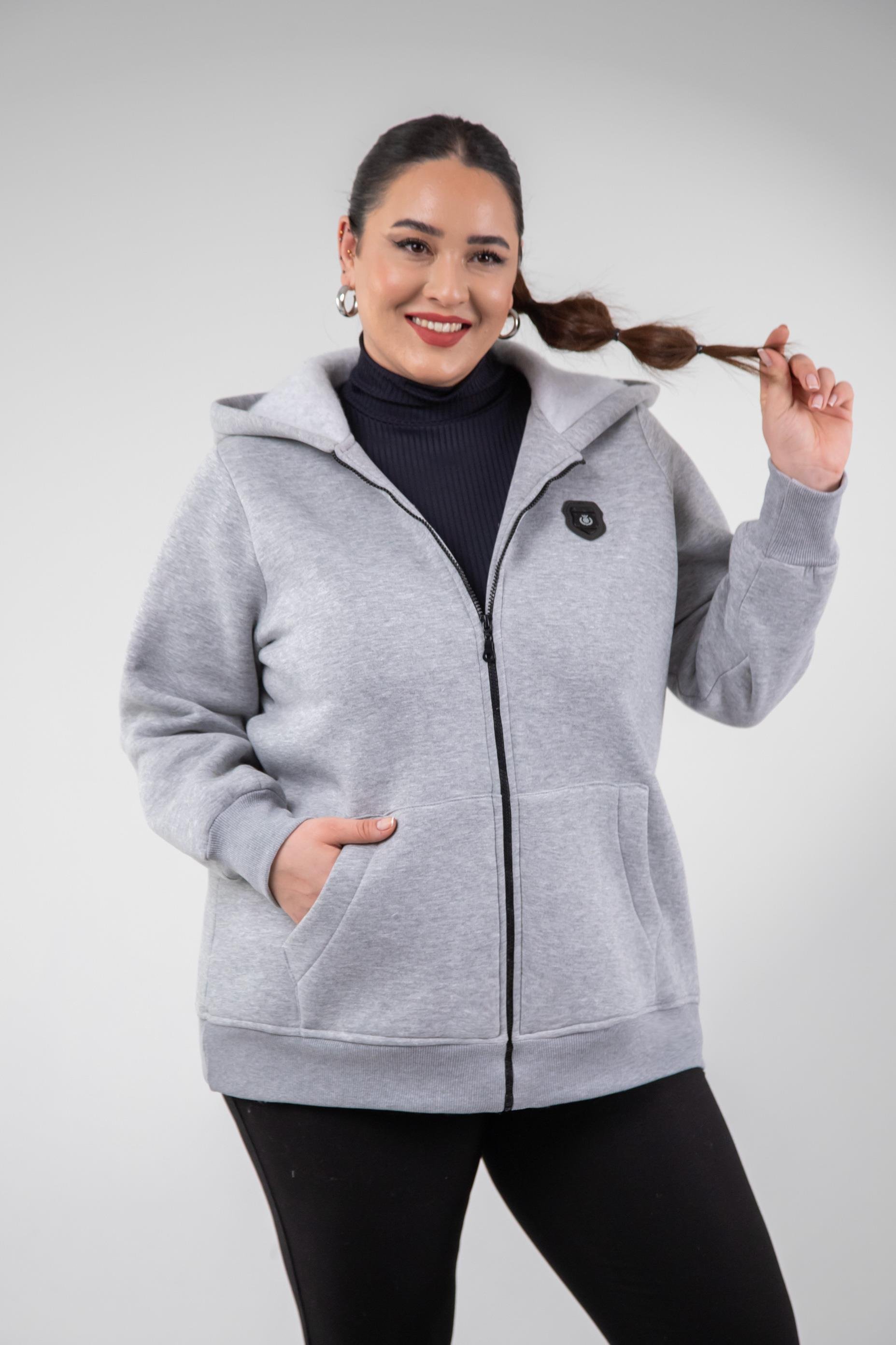 Büyük Beden 3330220 Arma Detaylı Sweat  Gri