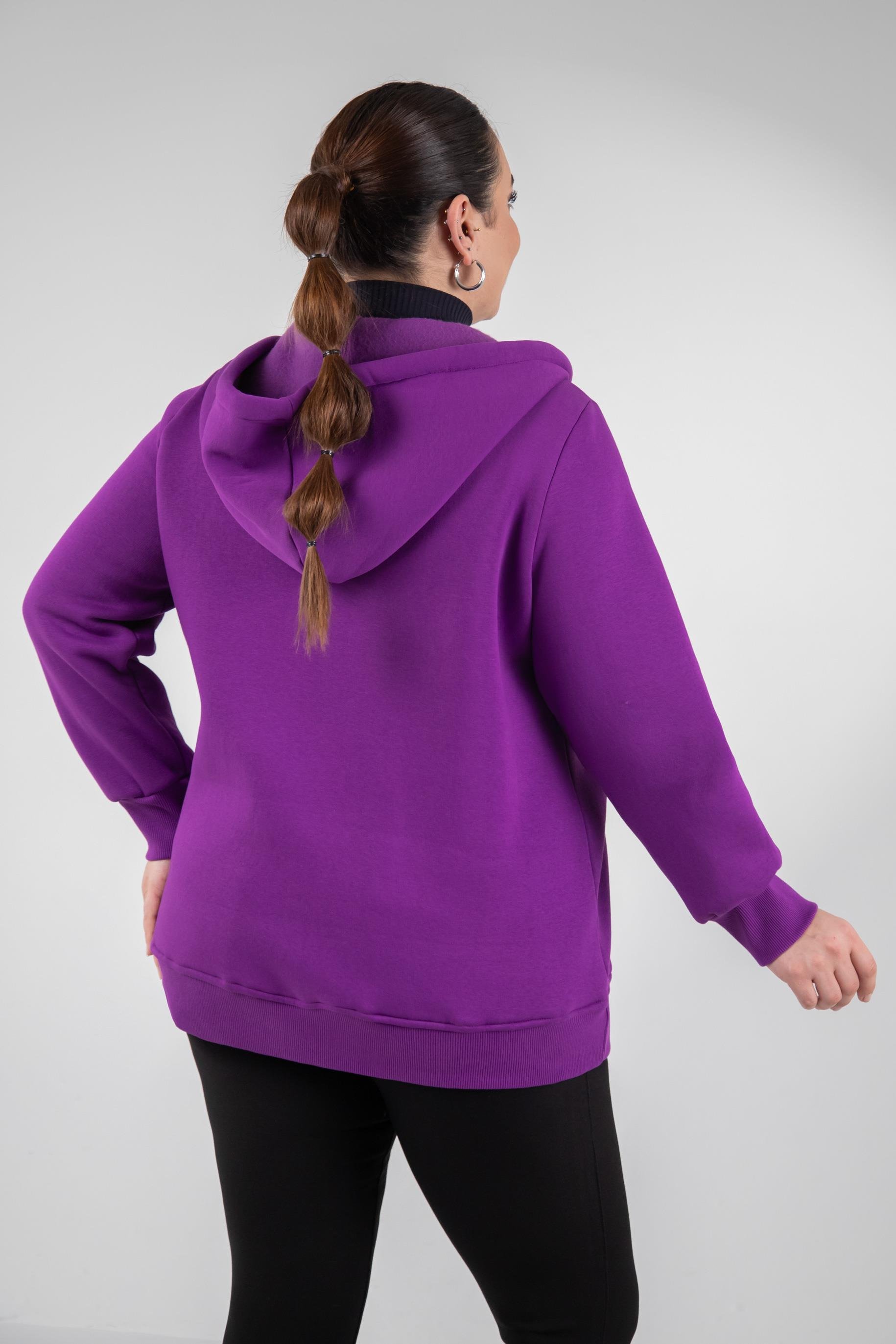 Büyük Beden 3330220 Arma Detaylı Sweat  Lila