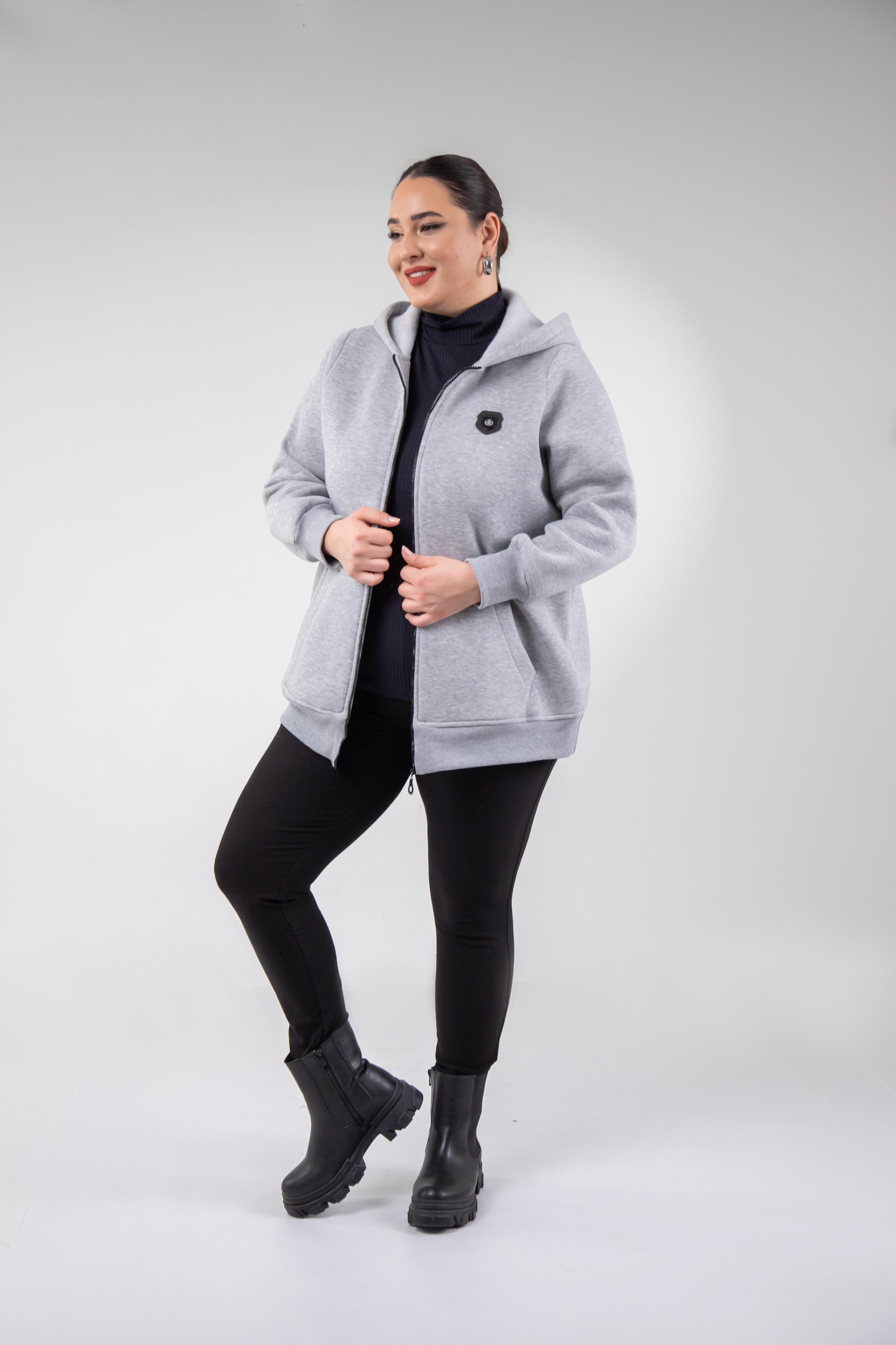 Büyük Beden 3330220 Arma Detaylı Sweat  Gri