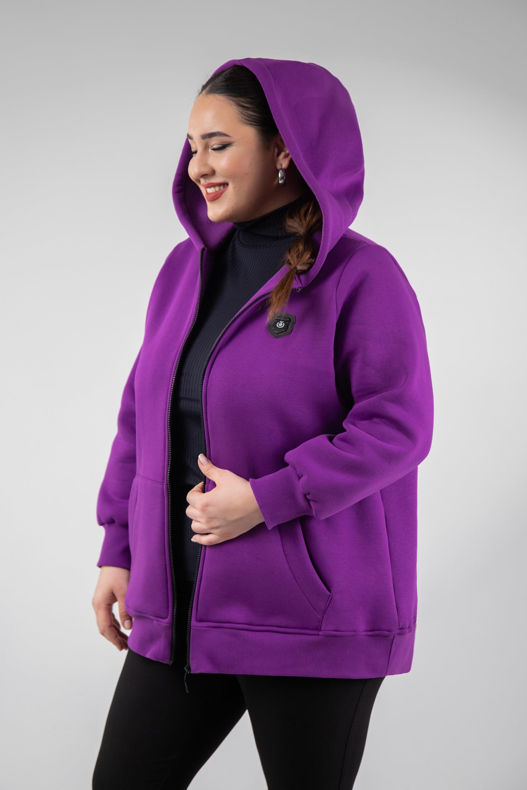 Büyük Beden 3330220 Arma Detaylı Sweat  Lila