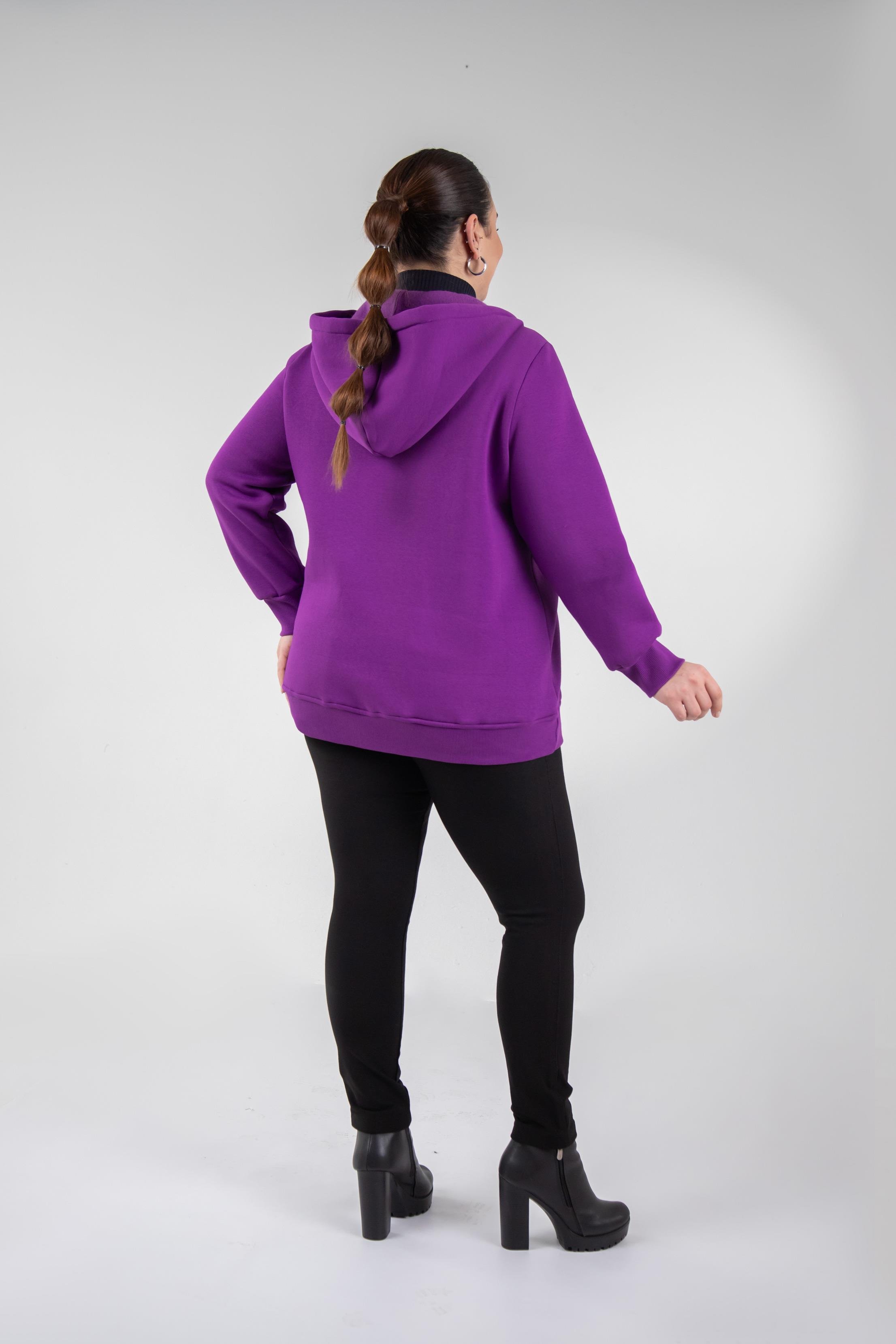 Büyük Beden 3330220 Arma Detaylı Sweat  Lila