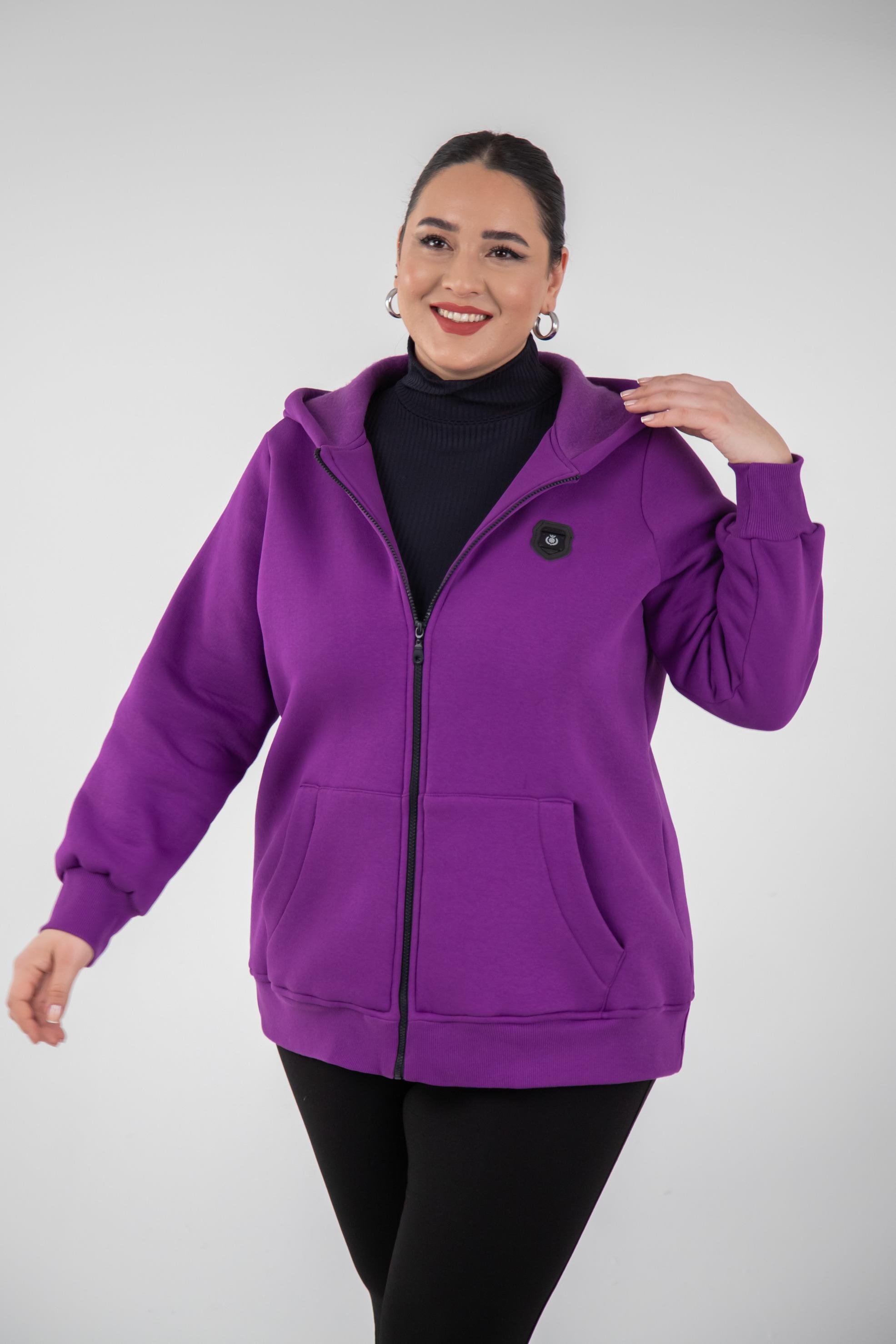 Büyük Beden 3330220 Arma Detaylı Sweat  Lila