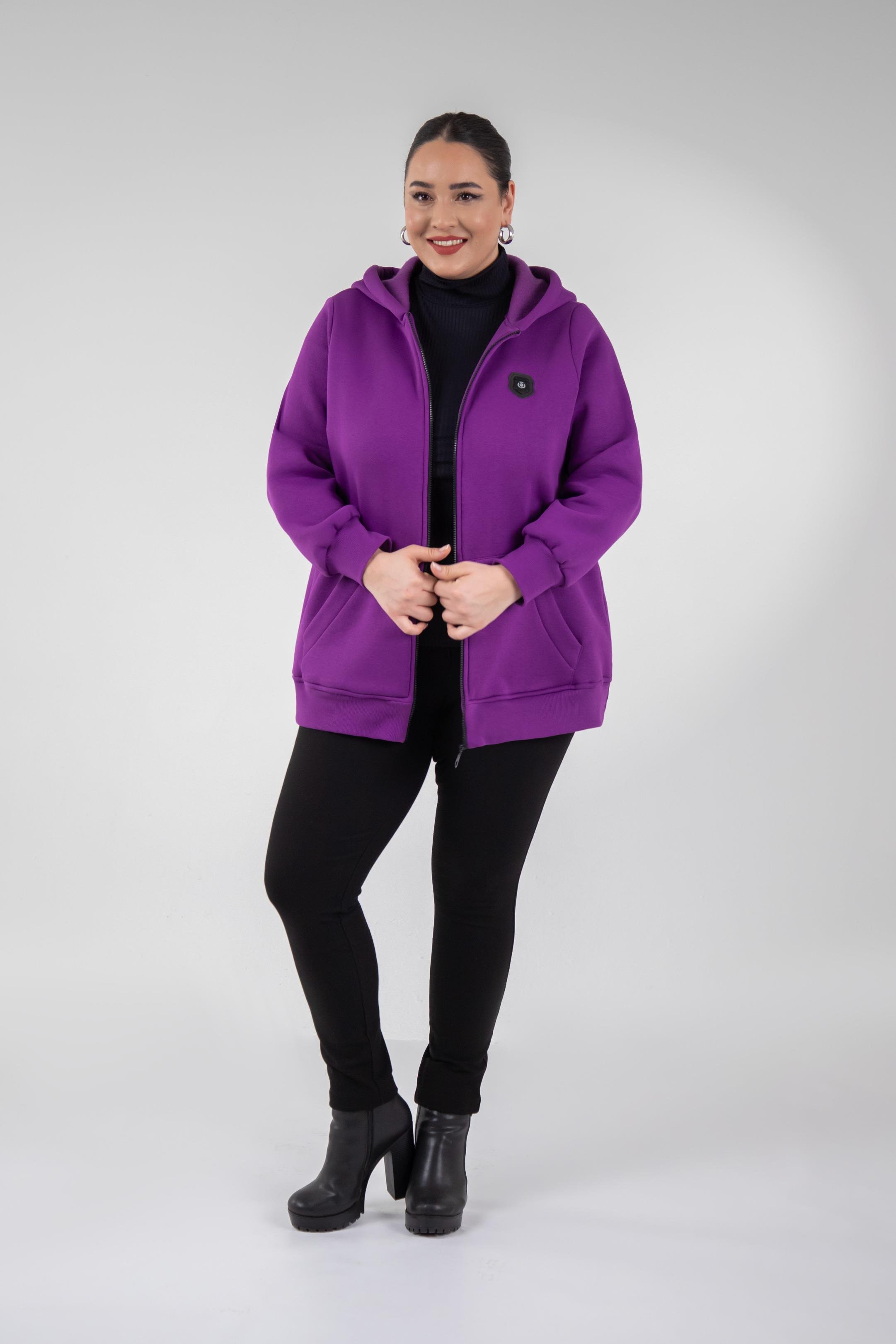 Büyük Beden 3330220 Arma Detaylı Sweat  Lila