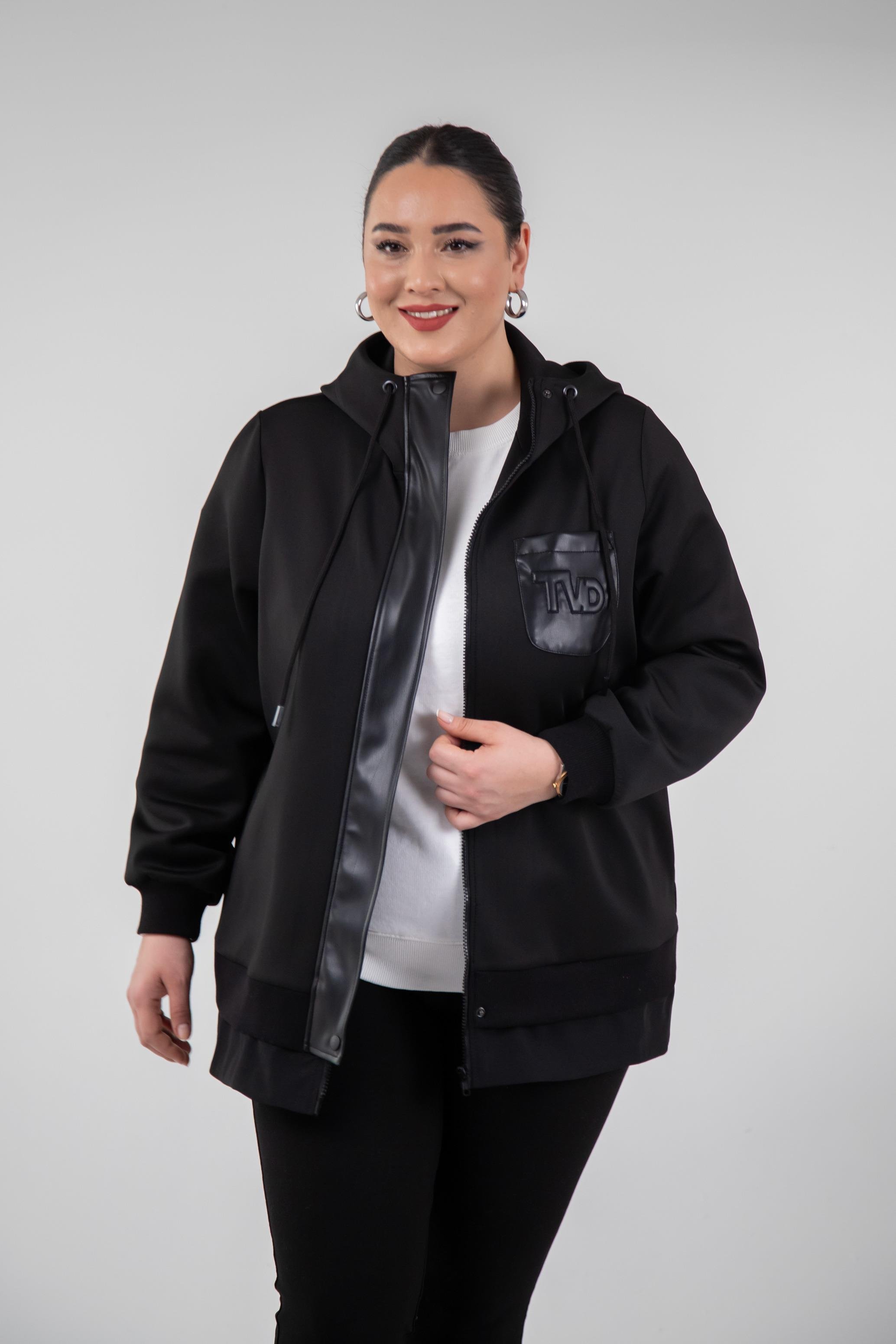 Büyük Beden 3330229 Tvd Nakışlı Sweat Siyah