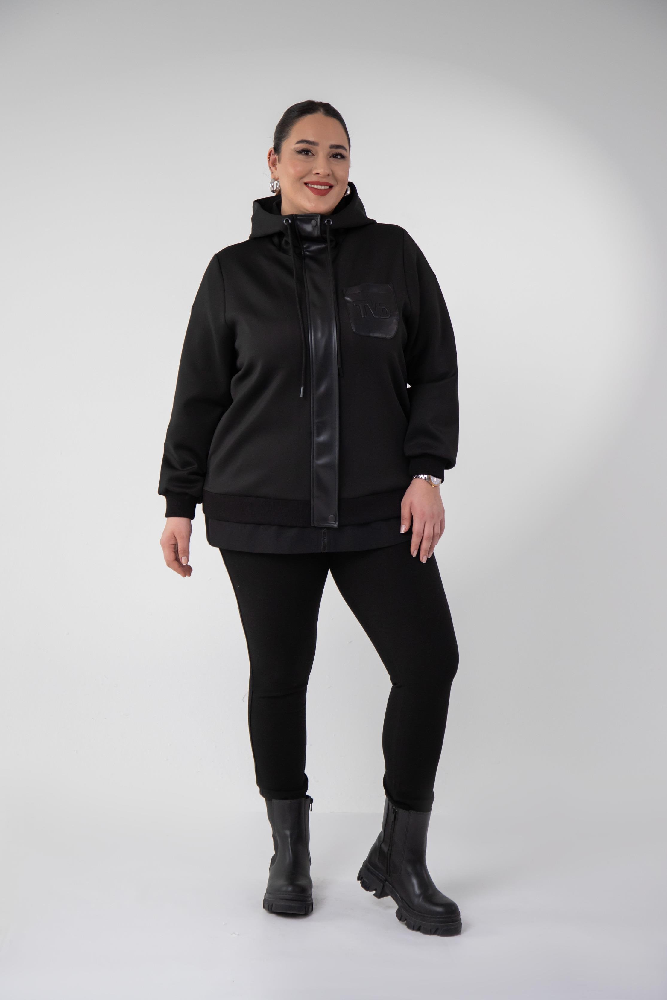 Büyük Beden 3330229 Tvd Nakışlı Sweat Siyah